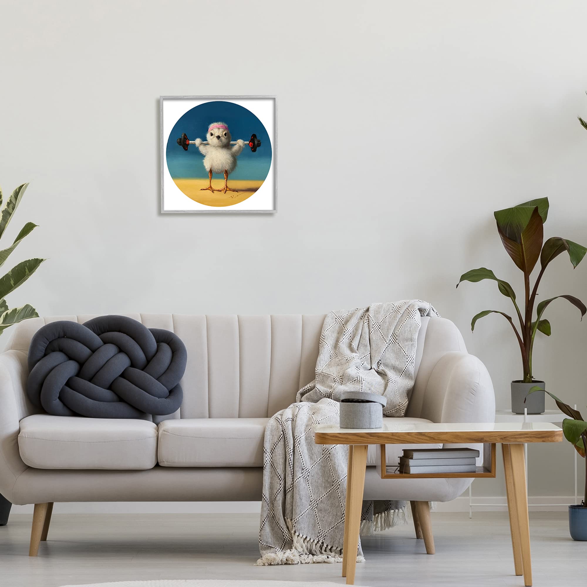 Stupell Industries 'Born Strong' Little Chicken Bird Lifting Weights Wall Art - Whimsical Animal Fitness Decor by Lucia Heffernan - Perfect for Gym, Home Office & Kids Room Decor