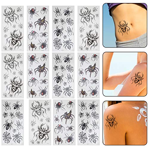 Minkissy 12 Sheets Spider Face Tattoos - Halloween Spider & Web Temporary Tattoo Stickers for Cosplay, Costume Parties & Scary Makeup - Perfect for Halloween, Cosplay Events & Themed Parties