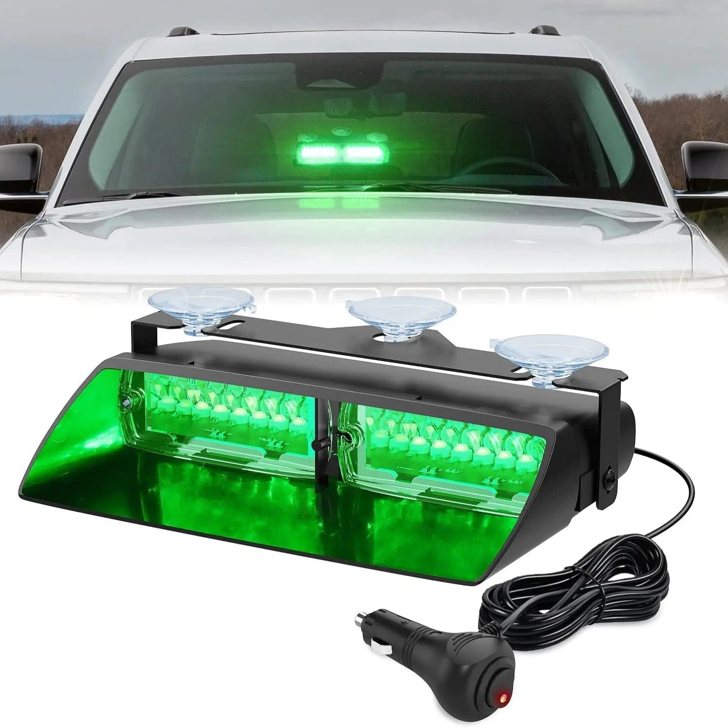 8 Inch 16 LED Green Strobe Light for Emergency Vehicles - High Visibility Hazard Warning Light for Trucks, Police Cars, and Construction Vehicles - Perfect for Roadside Safety and Traffic Control