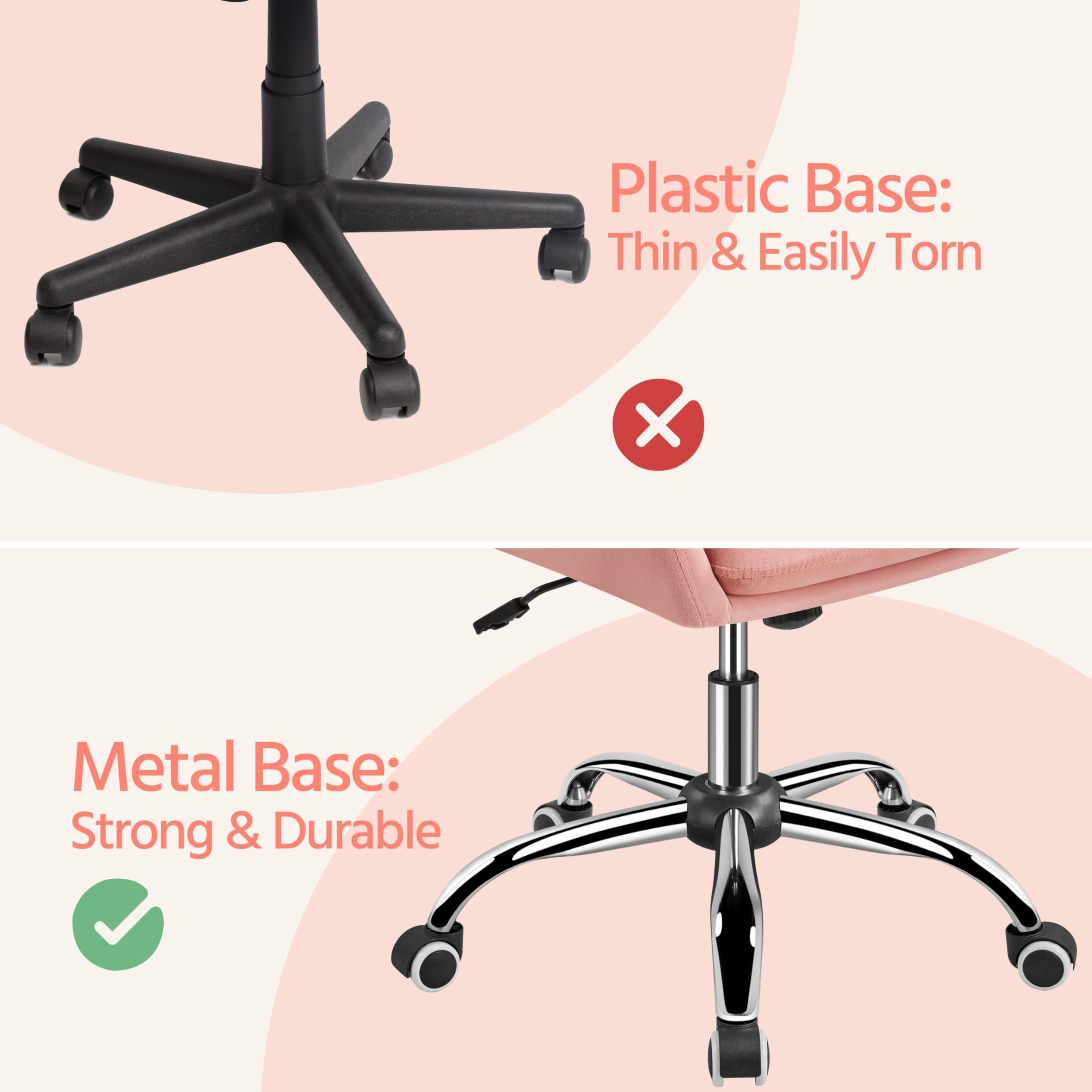 Yaheetech Pink Modern Swivel Rolling Office Chair - Adjustable Computer Desk Chair with Armrests for Women, Makeup Vanity & Dressing Table, Living Room, Bedroom (Perfect for Home Office, Gaming & Beauty Stations)