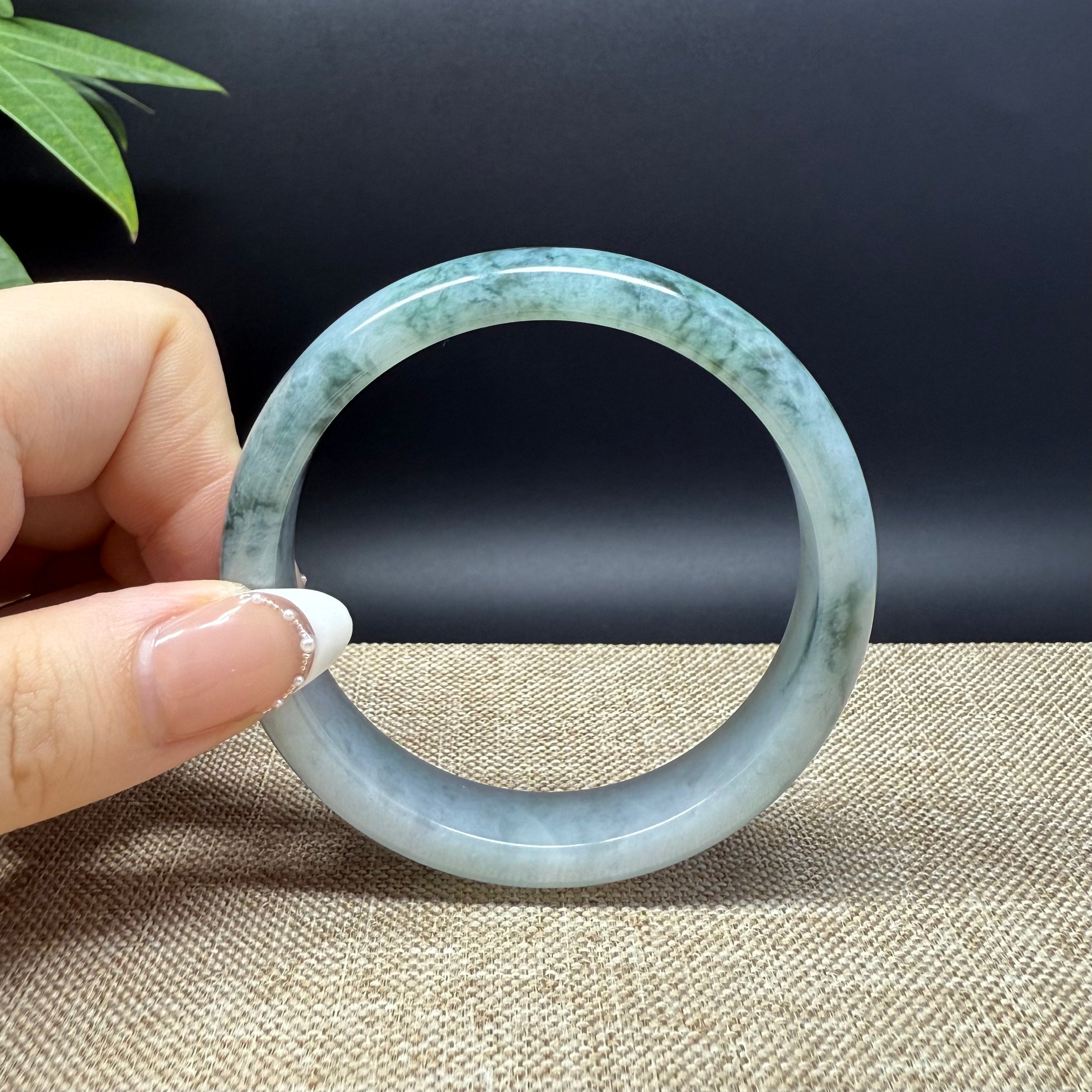 Authentic Burmese Green Jadeite Bangle Bracelet - 57.5mm Handmade Natural Jade Jewelry for Women - Perfect for Gifts, Meditation & Spiritual Healing