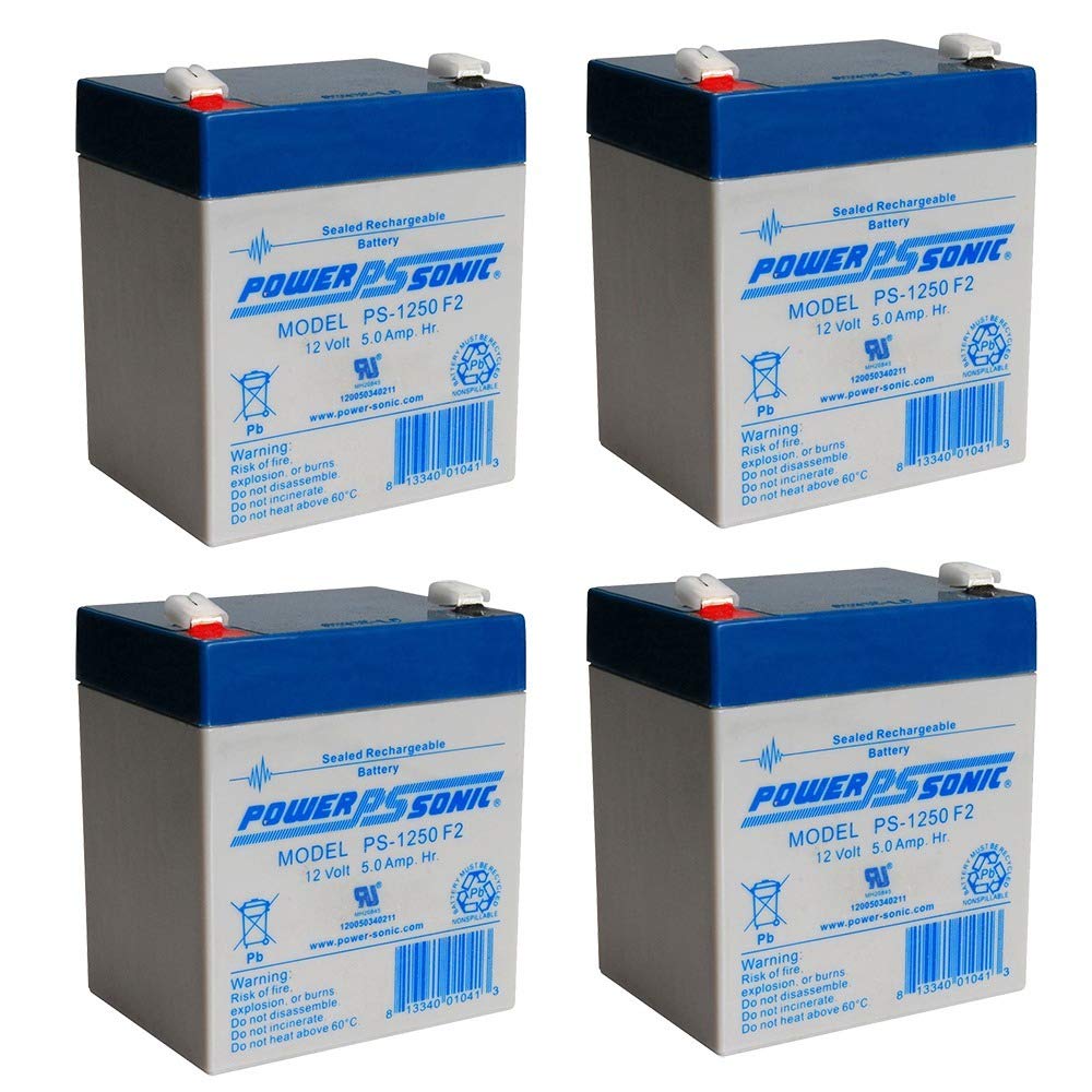 Power Sonic PS-1250F2 12V 5AH Rechargeable Sealed Lead Acid Battery - 4 Pack for ADT Security Alarm Systems & Backup Power Applications