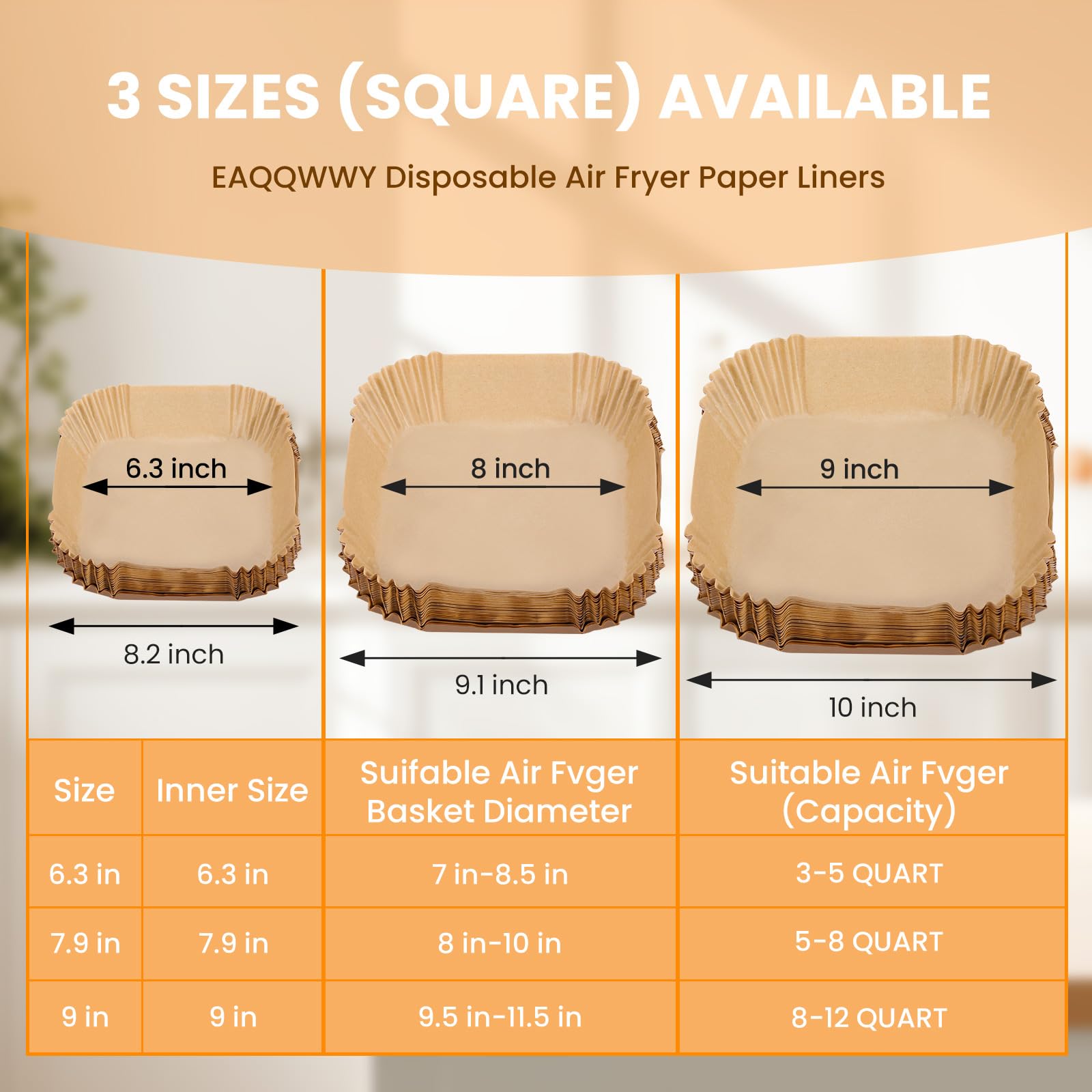 100-Pack Non-Stick Air Fryer Paper Liners - 7.9