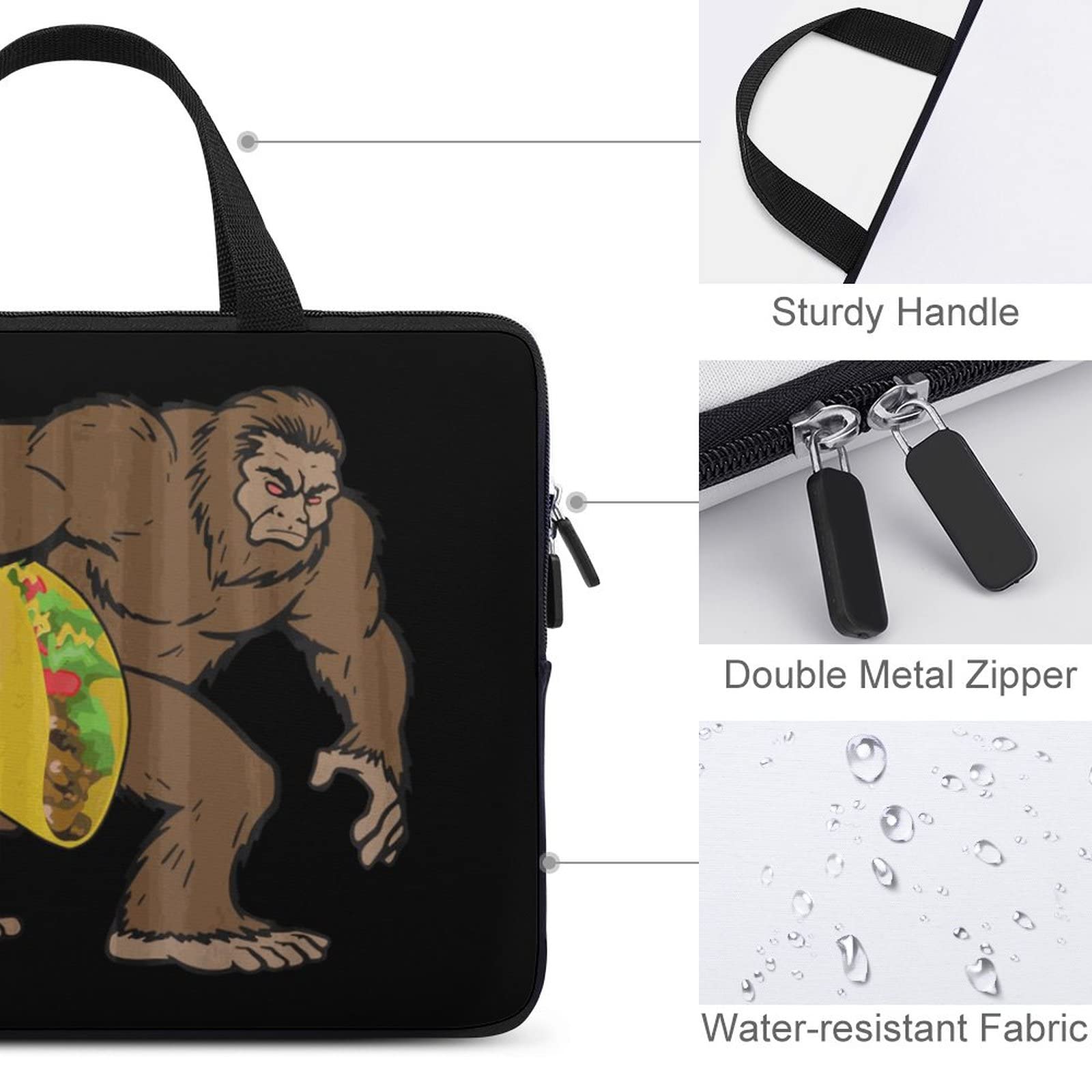 Waterproof Laptop Bag for Business & Travel - Slim Briefcase with Sasquatch Bigfoot Taco Design | Durable Computer Case for Work, Office & Commuting