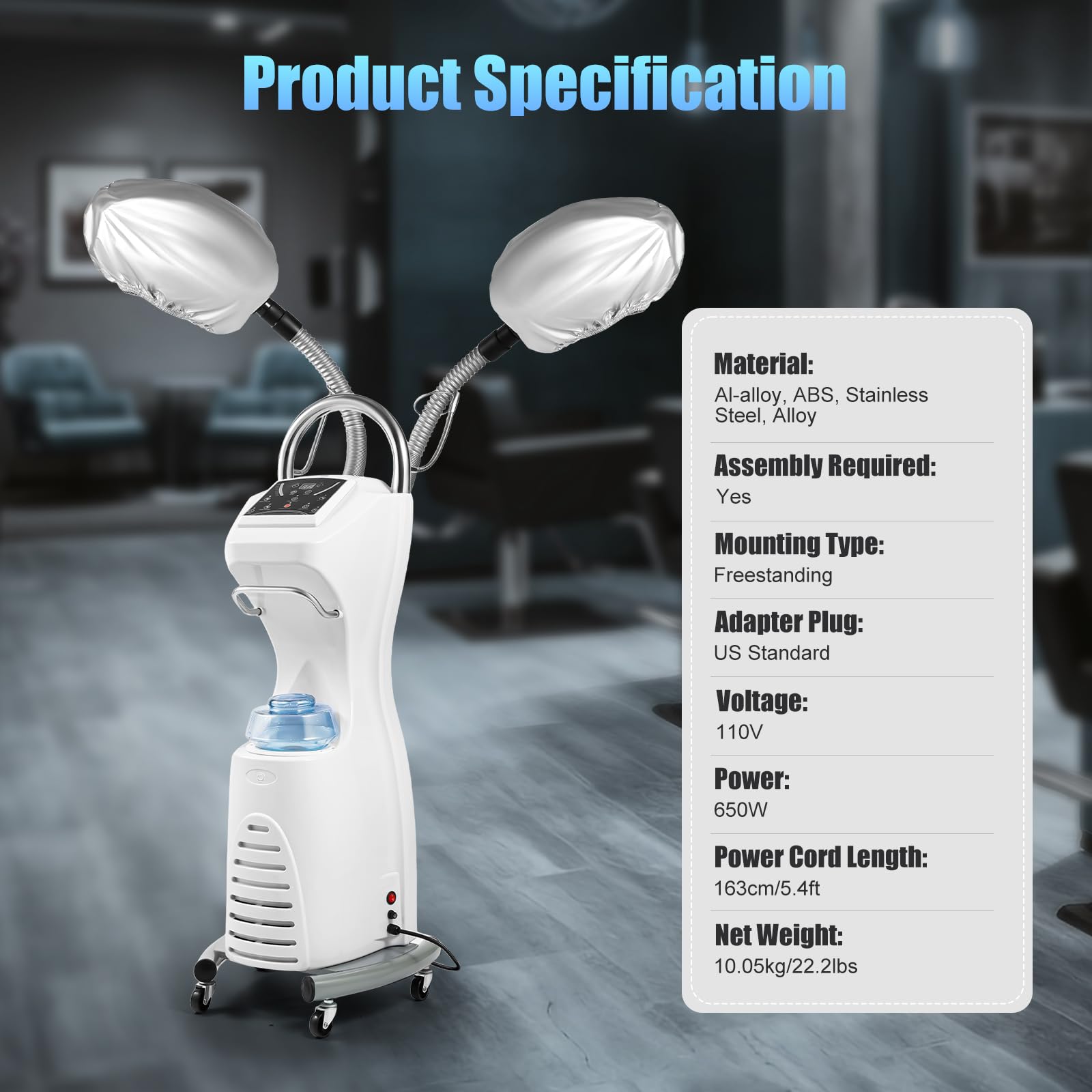 7 in 1 Professional Hair Steamer Dryer with Orbiting Rollerball & Rolling Base - 110V Hooded Hair Treatment Machine for Perming, Coloring & Styling | Salon & Home Use for Deep Conditioning & Hair Care