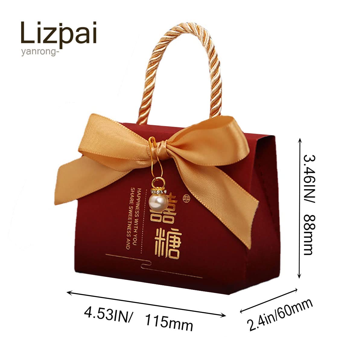 50 Pack Chinese Wedding Candy Boxes with Ribbon - Romantic Burgundy Wedding Favors, Bridal Shower Supplies, Party Decor for Asian Weddings & Anniversary Celebrations