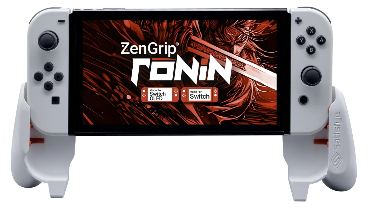 Satisfye ZenGrip Ronin White Grip - Ergonomic Dockable Switch Grip for Nintendo Switch, Joy Con & Switch Control, Enhanced Comfort for Gaming Sessions, Perfect for Handheld and Docked Play