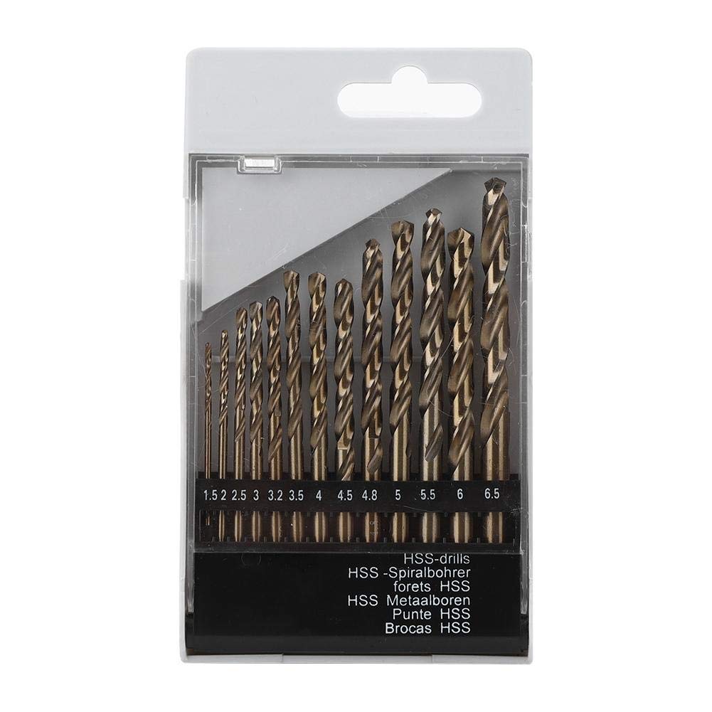 13Pcs HSS-CO Twisted Drill Bit Set with Straight Handle - High Speed Steel Cobalt Drill Bits for Home DIY, Engineering, Construction & Metal/Plastic/Wood Drilling - Perfect for General Repairs, Furniture Assembly & Workshop Projects