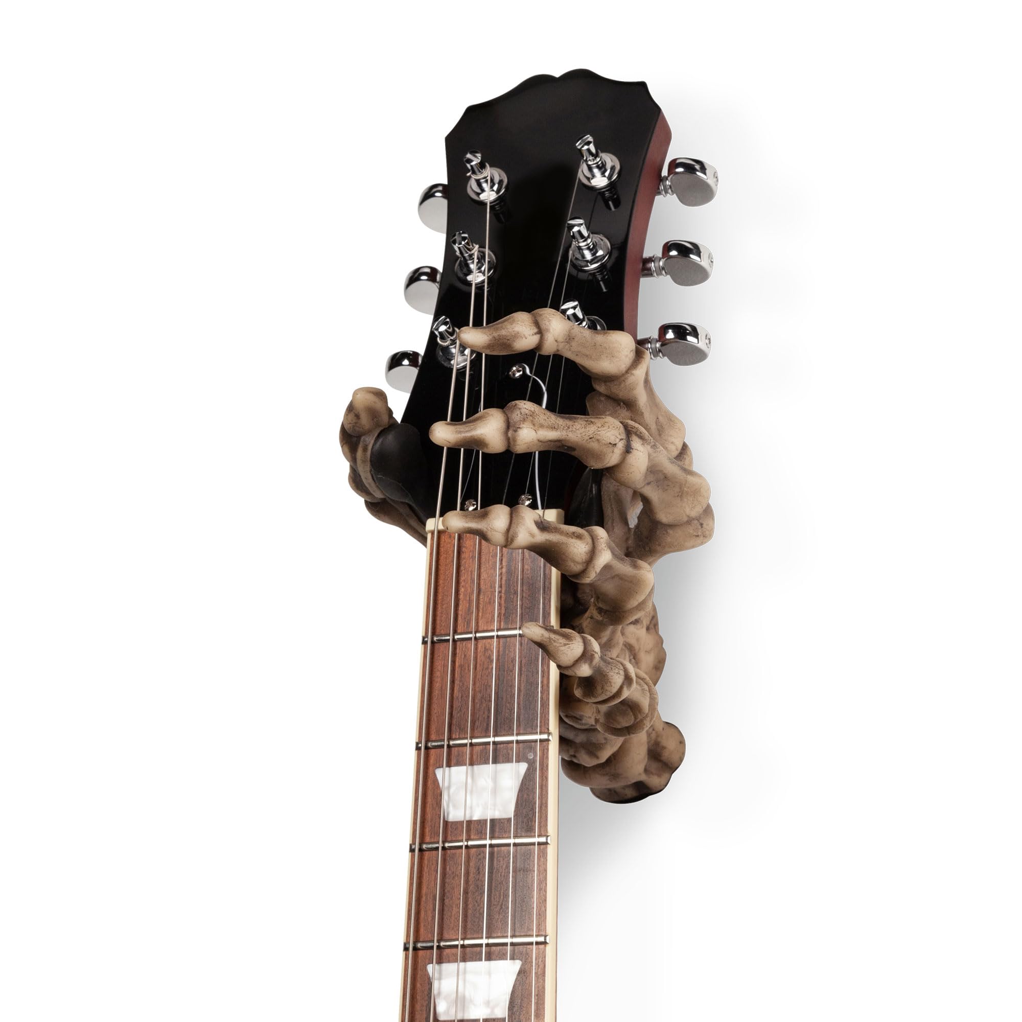 GuitarGrip Monster Series Skeleton Hand Guitar Wall Hanger - Left Handed Vintage Bone Finish for Electric & Acoustic Guitars - Perfect for Music Studios, Bedrooms & Rock Themed Decor