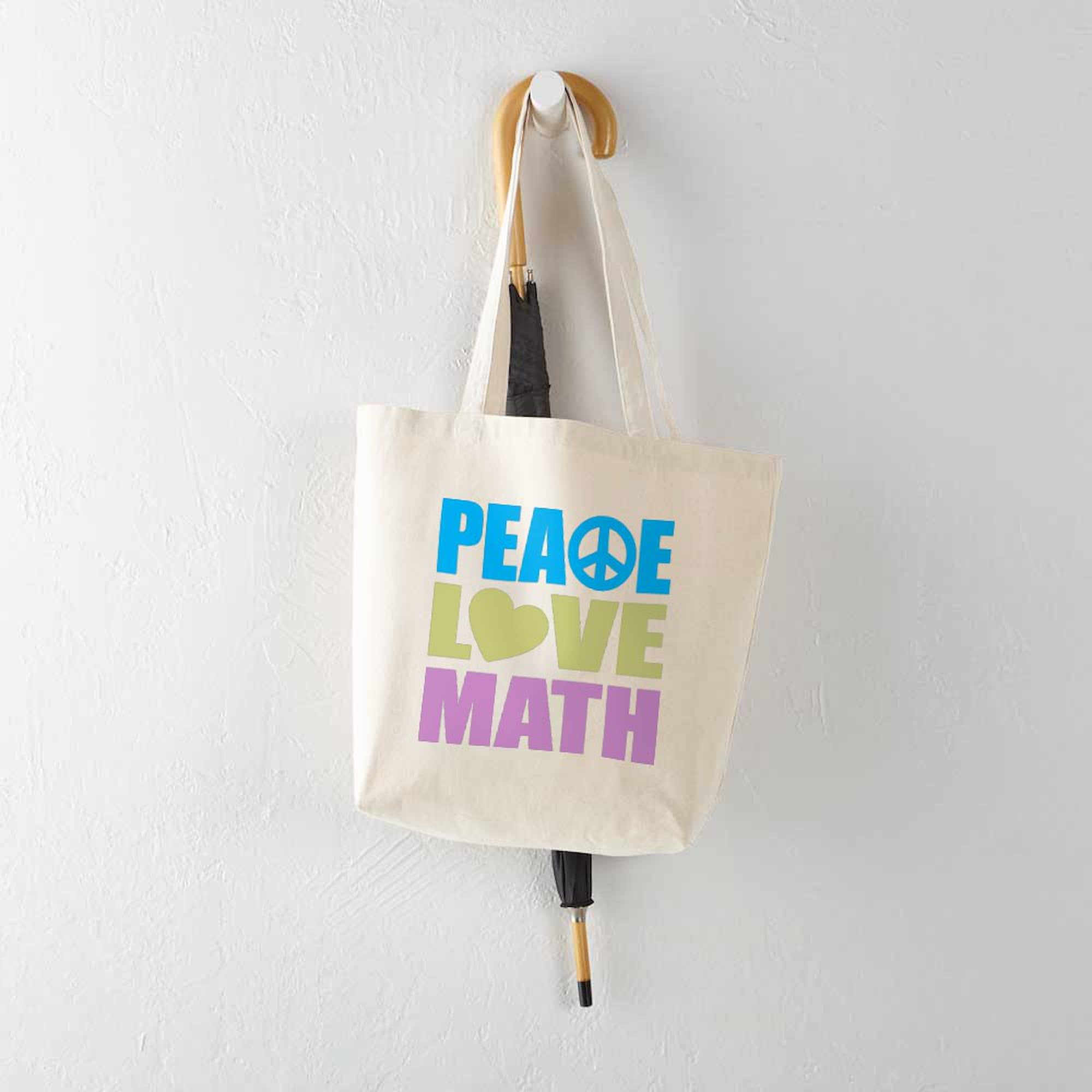 Peace Love Math Tote Bag - Natural Canvas Reusable Shopping Bag for School, Groceries & Beach | Eco-Friendly Cotton Tote with Math Design