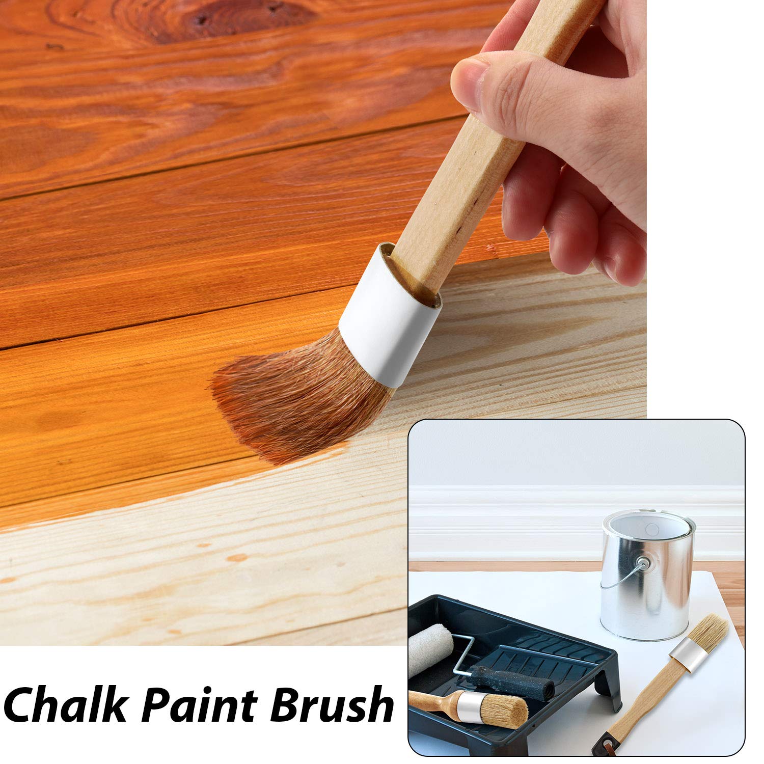 Boao 3-Piece Oval Chalk Paint Brush Set - Premium Bristle Brushes for Furniture, Stencils & Home Decor (Flat, Pointed & Round Tips) - Perfect for DIY Chalk Painting, Wax Application & Decorative Projects