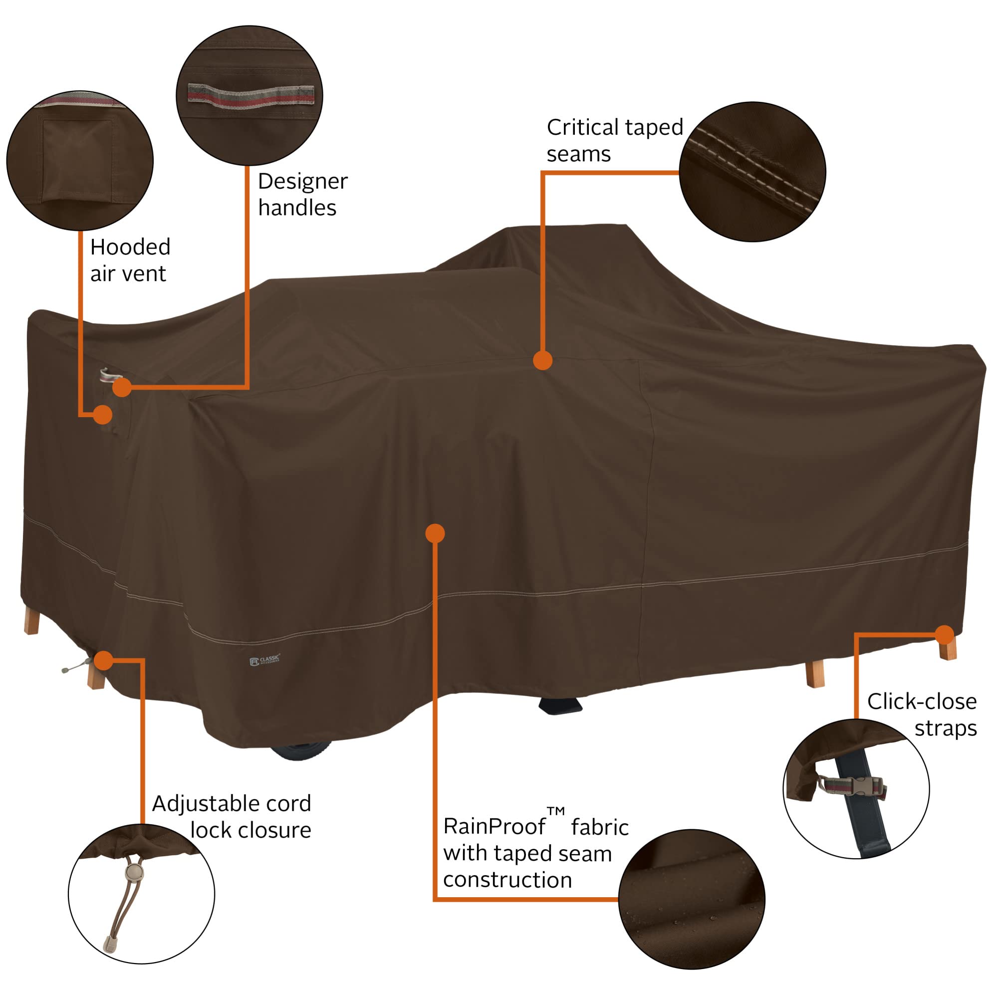 Classic Accessories Madrona Waterproof 100x80x36 Inch Dark Cocoa Patio Cover for Outdoor Furniture Protection