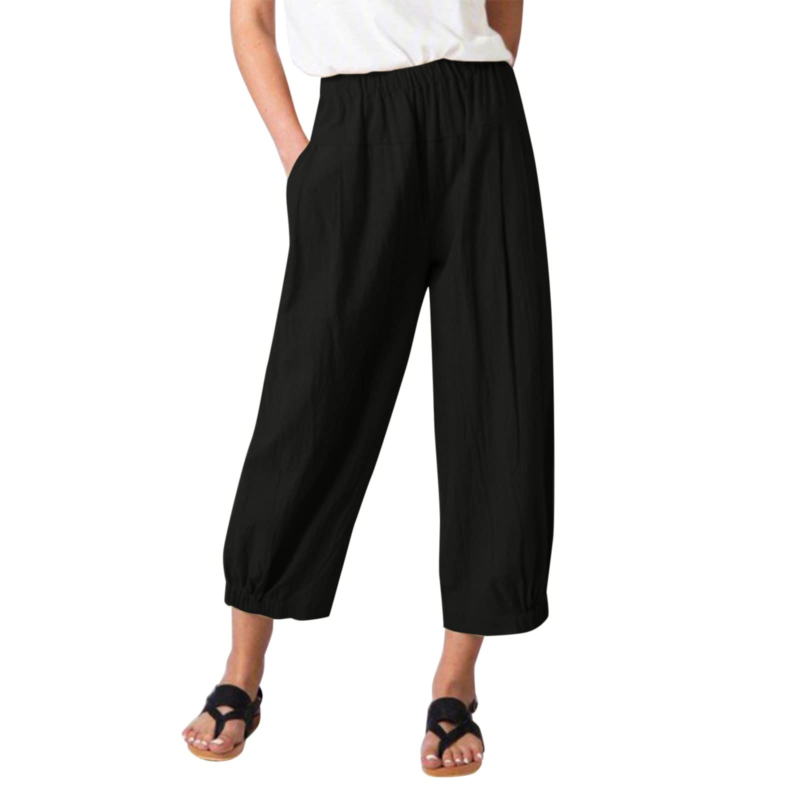 Women's High Waist Palazzo Pants - Straight Leg Casual Cropped Pants with Elastic Waist & Solid Color | Perfect for Office, Travel & Everyday Wear