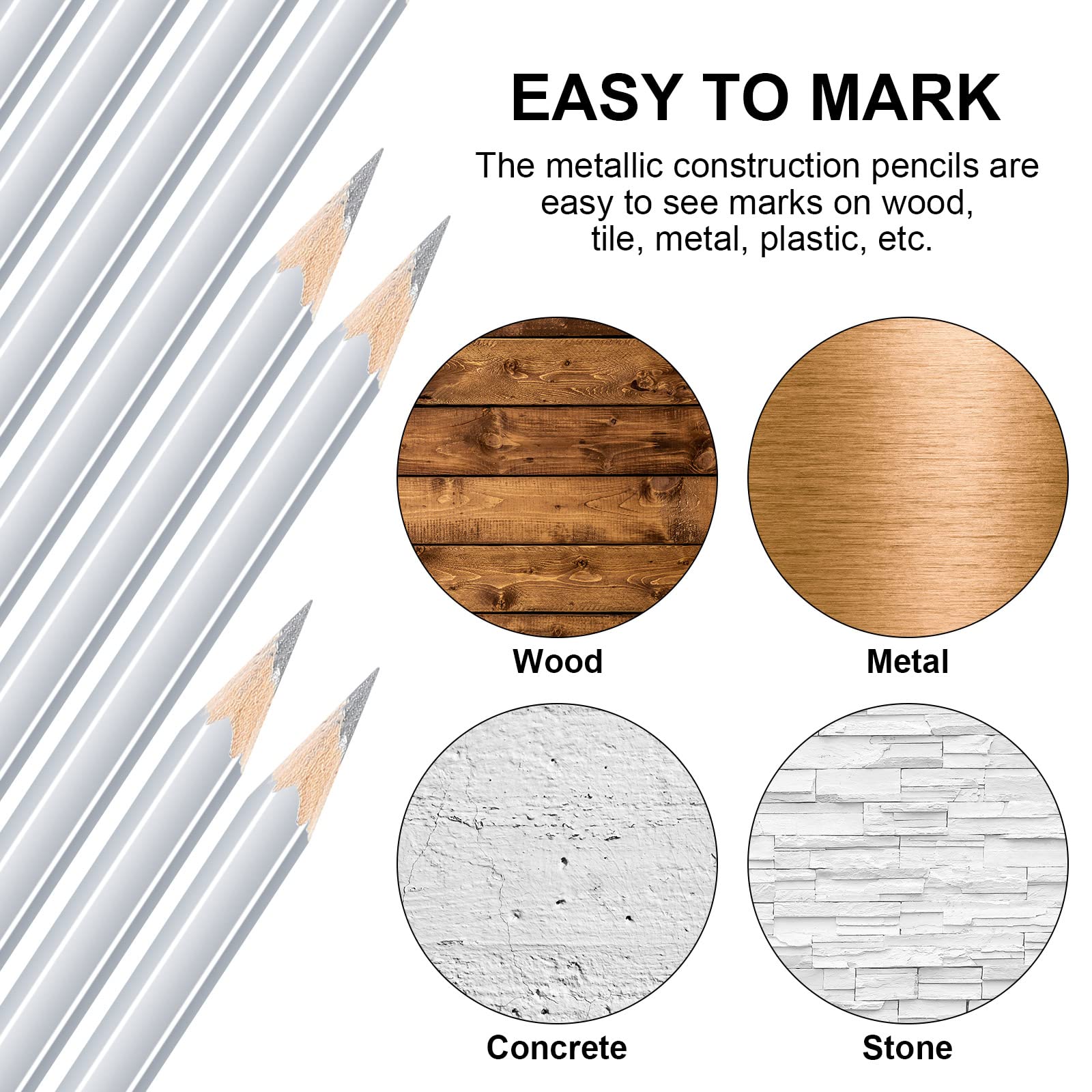 Tondiamo 48 Packs Silver Welding Pencils - Metallic Hex Marking Pencils for Welders, Plumbers, Carpenters & Framers - Durable Office & School Supplies - Perfect for Metal Marking, Construction & DIY Projects