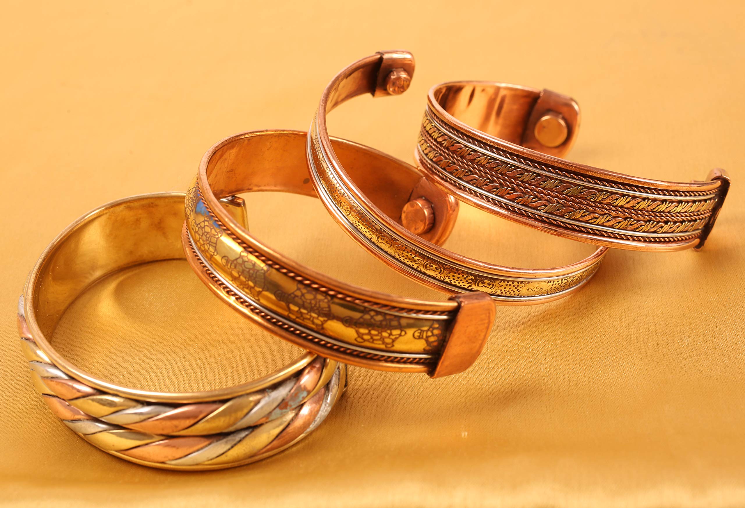 Authentic Tibetan Style Touchstone Copper Bracelet - Hand Forged Solid High Gauge Copper Cuff Jewelry for Women & Men - Multiple Design Options - Perfect for Meditation, Yoga & Spiritual Healing