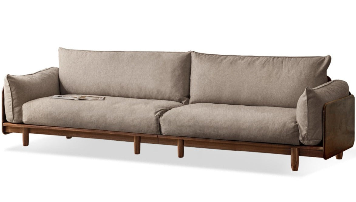 Premium Black Walnut Solid Wood Genuine Leather Sofa - Handcrafted Fabric Sofa for Living Room, Lounge & Office - Modern Comfort Furniture for Home Decor