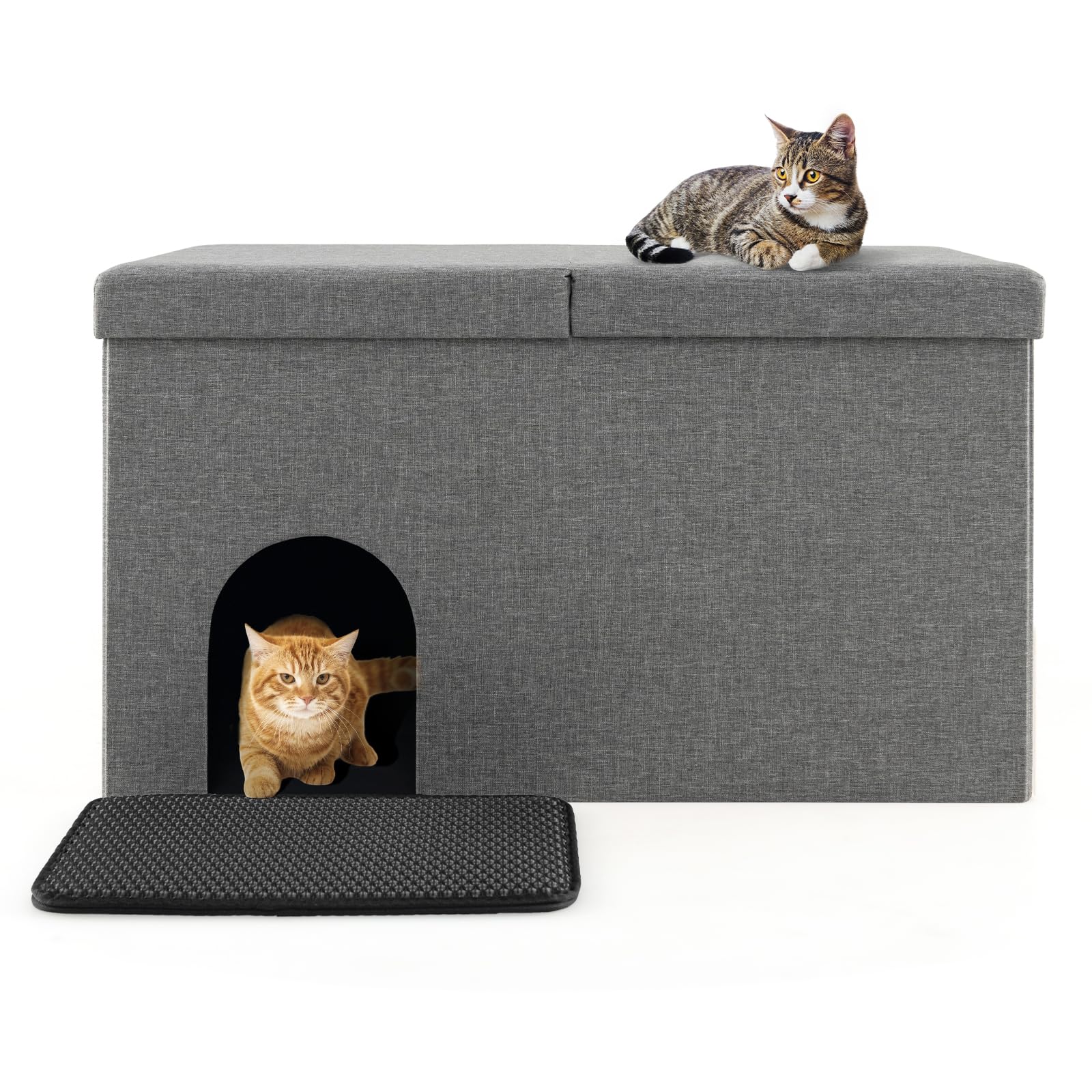 PETSITE Hidden Cat Litter Box Enclosure Furniture - Waterproof Washroom Storage Bench with Odor Control Carbon Filter & Urine Proof Mat, Dog Proof Design for Home, Living Room, Bedroom (Grey) - Perfect for Small Spaces & Multi-Pet Households