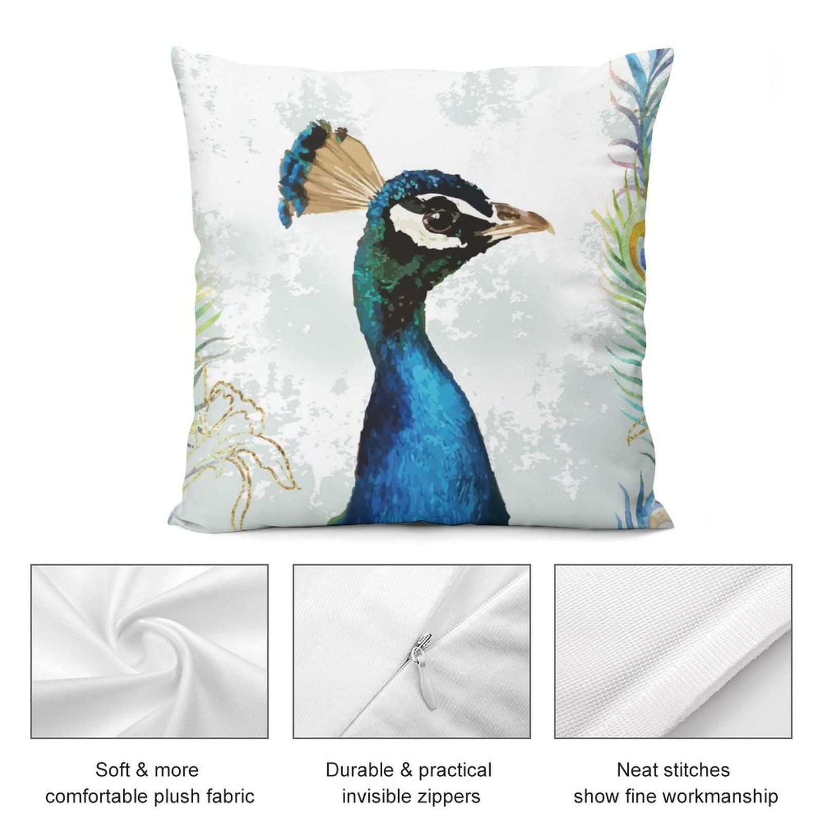 20x20 Inch Peacock & Magnolia Velvet Throw Pillow Cover with Zipper - Decorative Square Cushion Case for Sofa, Bed, Couch, Car - Perfect for Home Decor, Living Room Accent, and Gift Giving