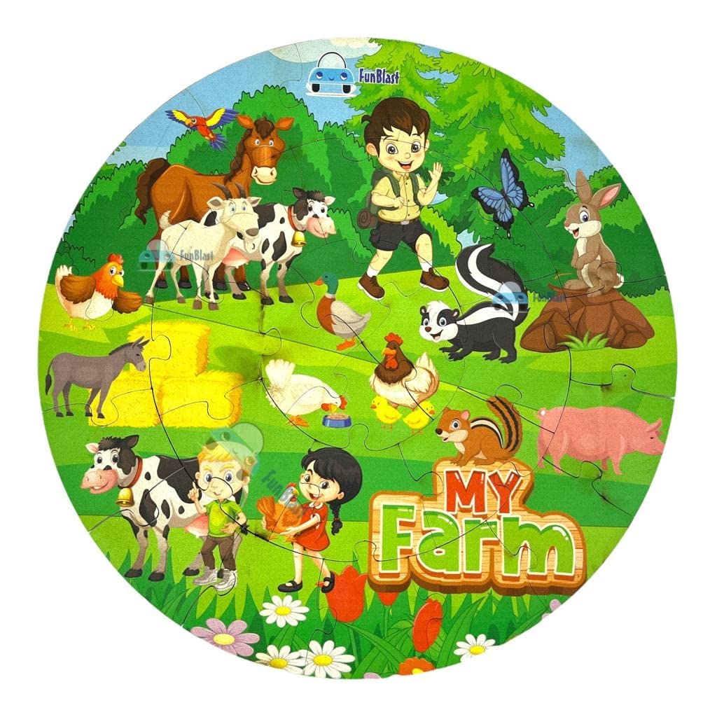 FunBlast 28-Piece Wooden Farm Animals Jigsaw Puzzle for Kids Ages 4+ | Eco-Friendly Paperless Floor Puzzle | Educational Learning Toy for Boys & Girls | Perfect for Birthday Gifts, Classroom Activities & Family Game Night