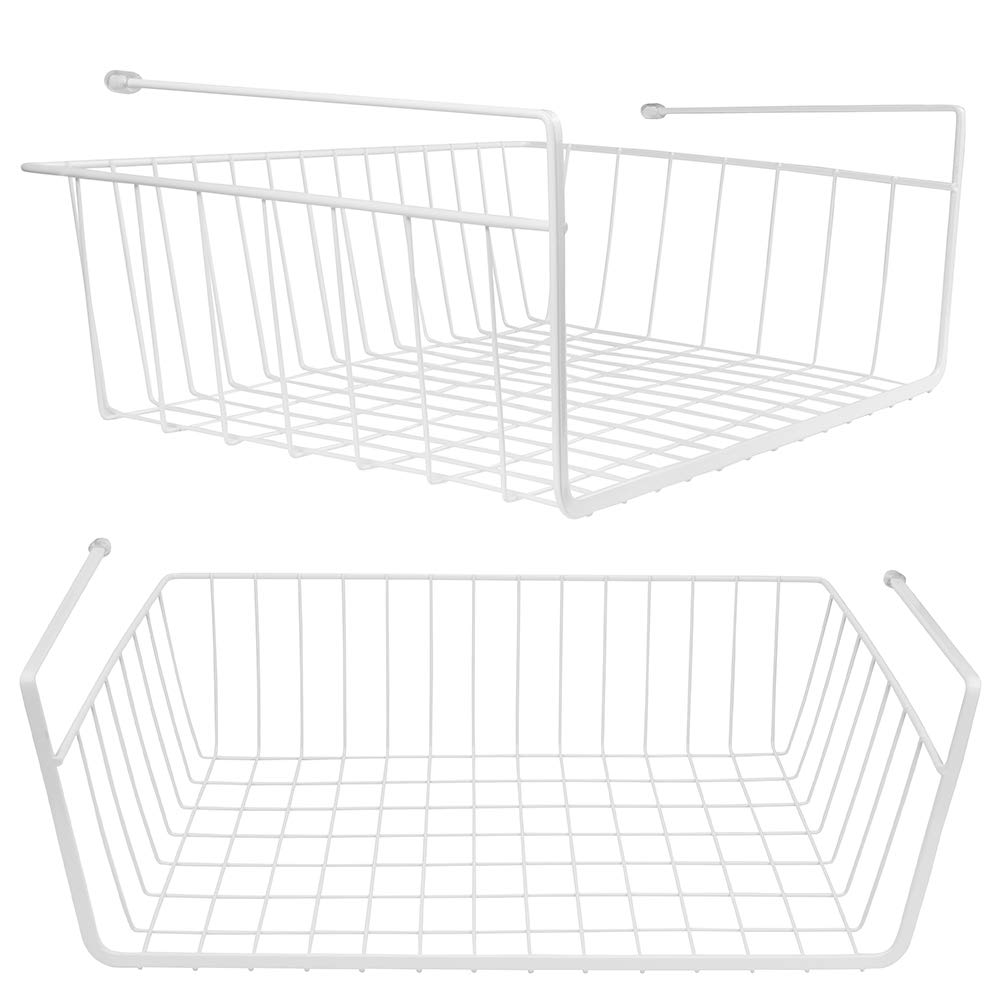 Tebery 2-Pack White Under Shelf Wire Baskets - Kitchen & Office Storage Organizer