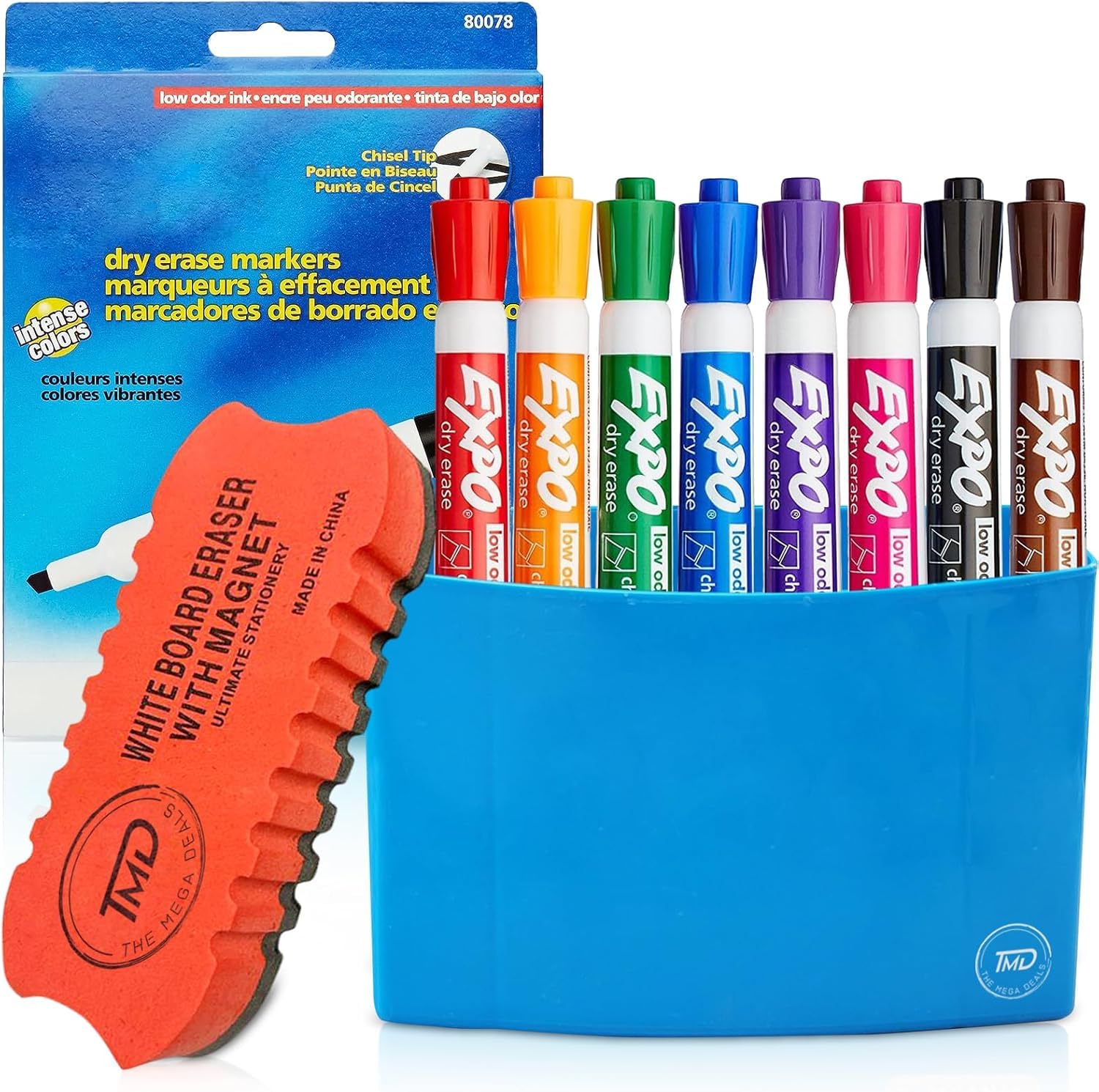 Premium Dry Erase Markers Set - 8 Chisel Tip Whiteboard Markers with Magnetic Holder & Eraser | Low Odor, Non-Toxic | Ideal for Classroom, Office, Home & Online Teaching Whiteboards