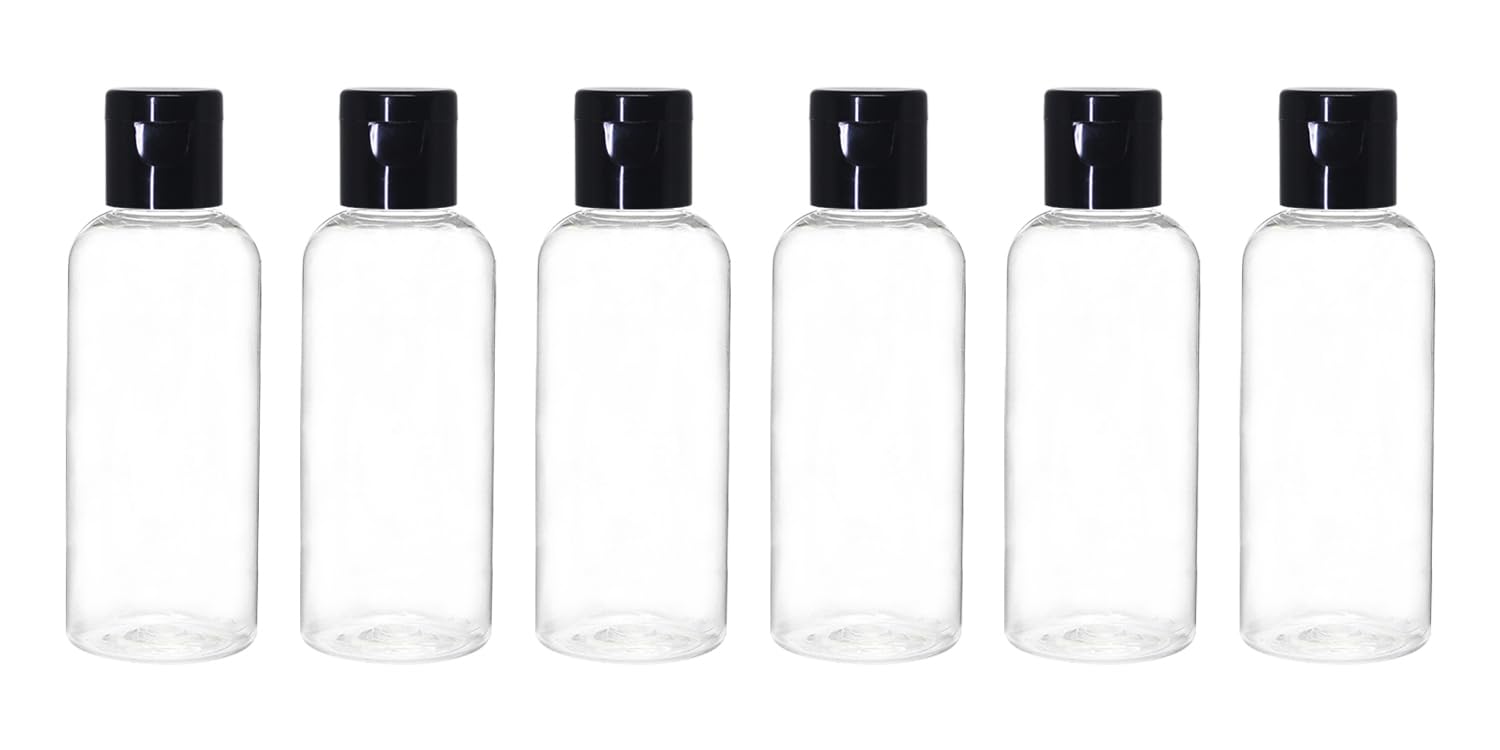 NSB Herbals 50ml Empty Clear Plastic Refillable Travel Bottles - Small Squeeze Cosmetic Containers with Black Flip Cap for Toiletries, Shampoo, Lotion & Cream - Perfect for Travel, Gym & Home Organization (Pack of 3)