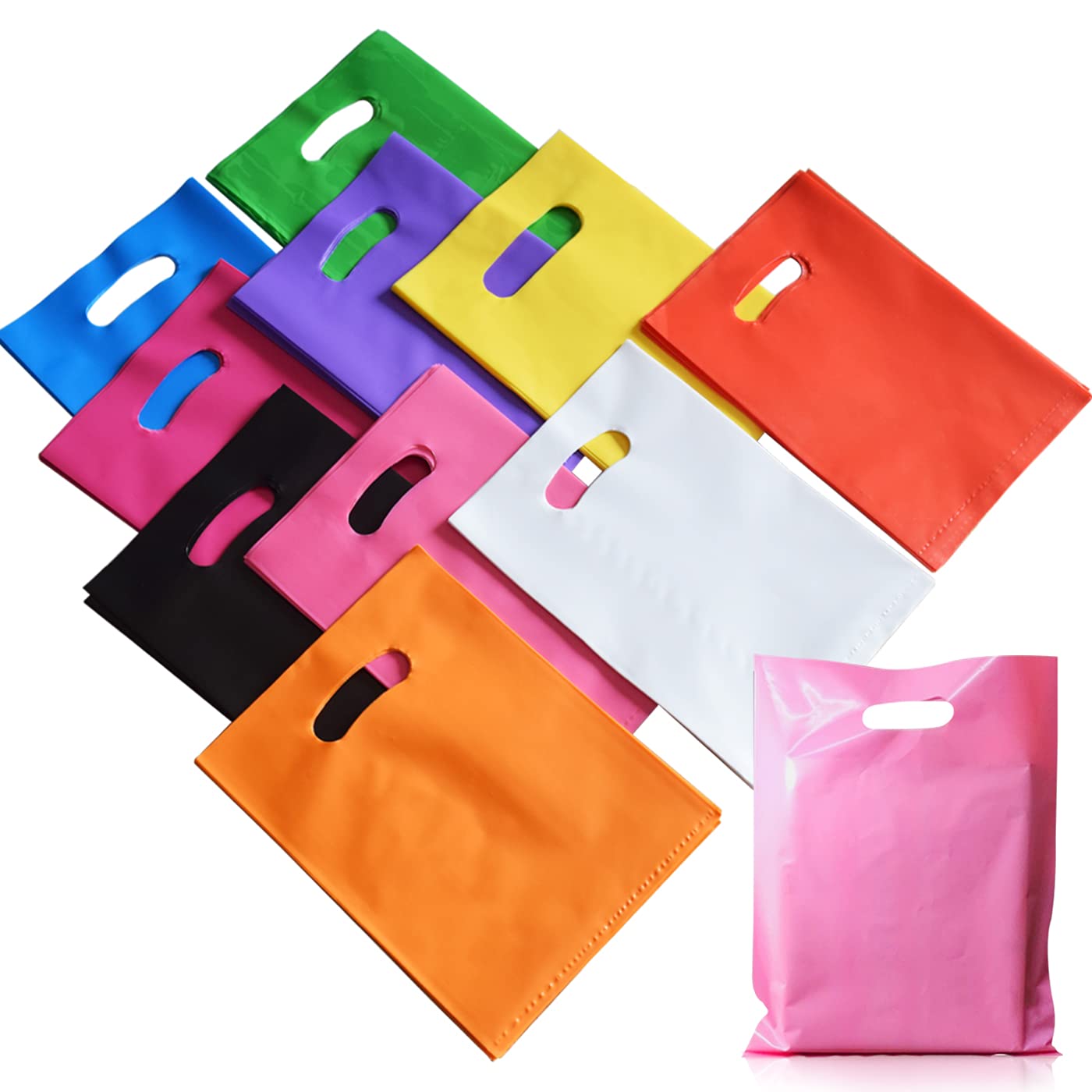 100-Pack 6x8 Inch Plastic Party Favor Bags with Handles - Bulk Small Gift Bags for Kids Birthday, Halloween, Christmas & Thanksgiving - Perfect for Candy, Treats & Goodie Bags (Multicolor) | Great for Classroom Rewards, Party Favors & Holiday Celebrations