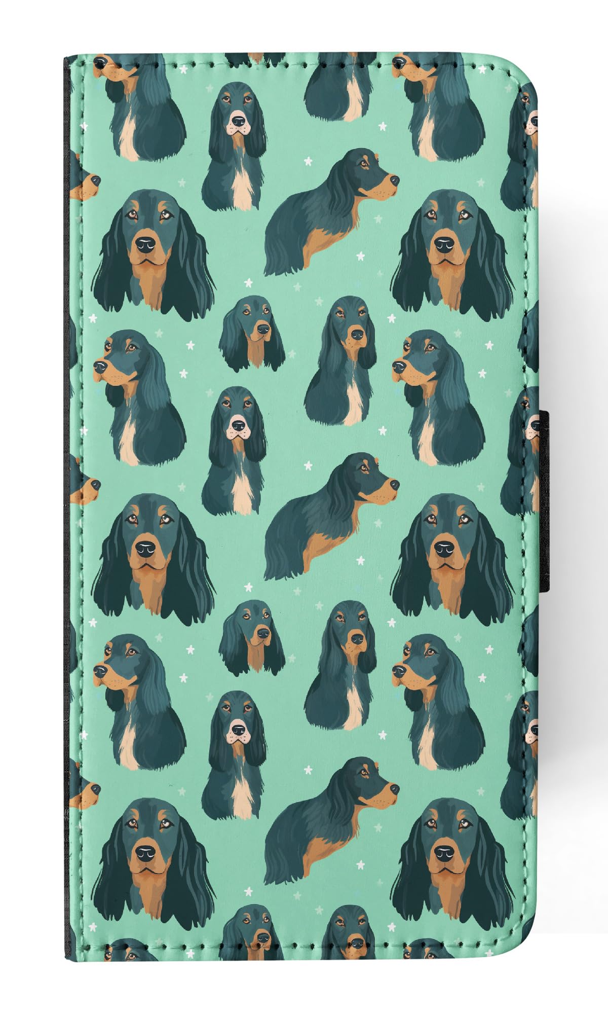 Stylish Faux Leather Flip Wallet Phone Case for Apple iPhone 14 Pro - Cute Gordon Setter Puppy Dog Canine Pattern | Perfect for Everyday Use, Travel & Gift Giving