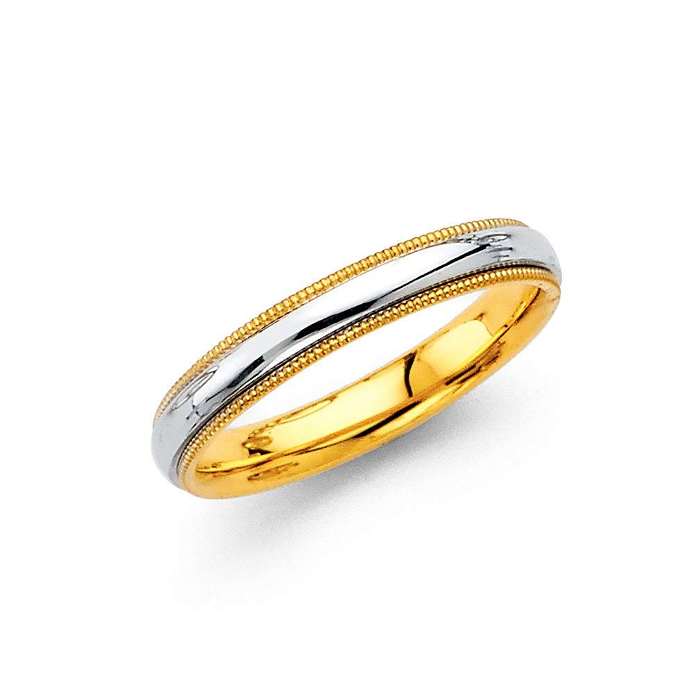 14K Yellow Gold & White Gold 3.3mm Comfort Fit Wedding Band Ring for Women - Size 4-8.5 - Elegant Bridal Jewelry Gift for Anniversary, Engagement & Everyday Wear