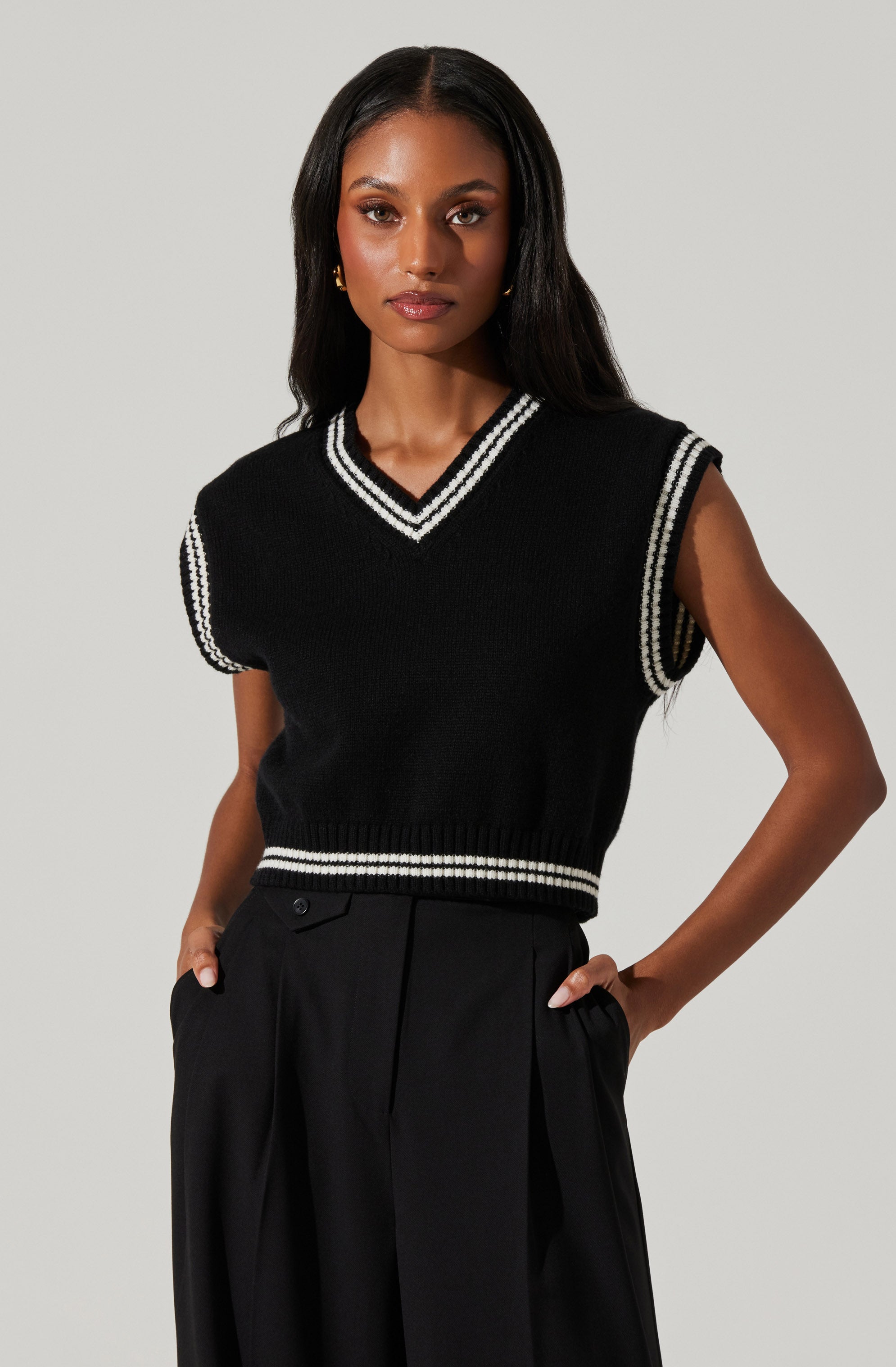 Kirby V Neck Cropped Sweater Vest for Women - Soft Knit Pullover Tank Top - Casual Fall & Winter Layering Piece for Office, Date Night & Streetwear Outfits