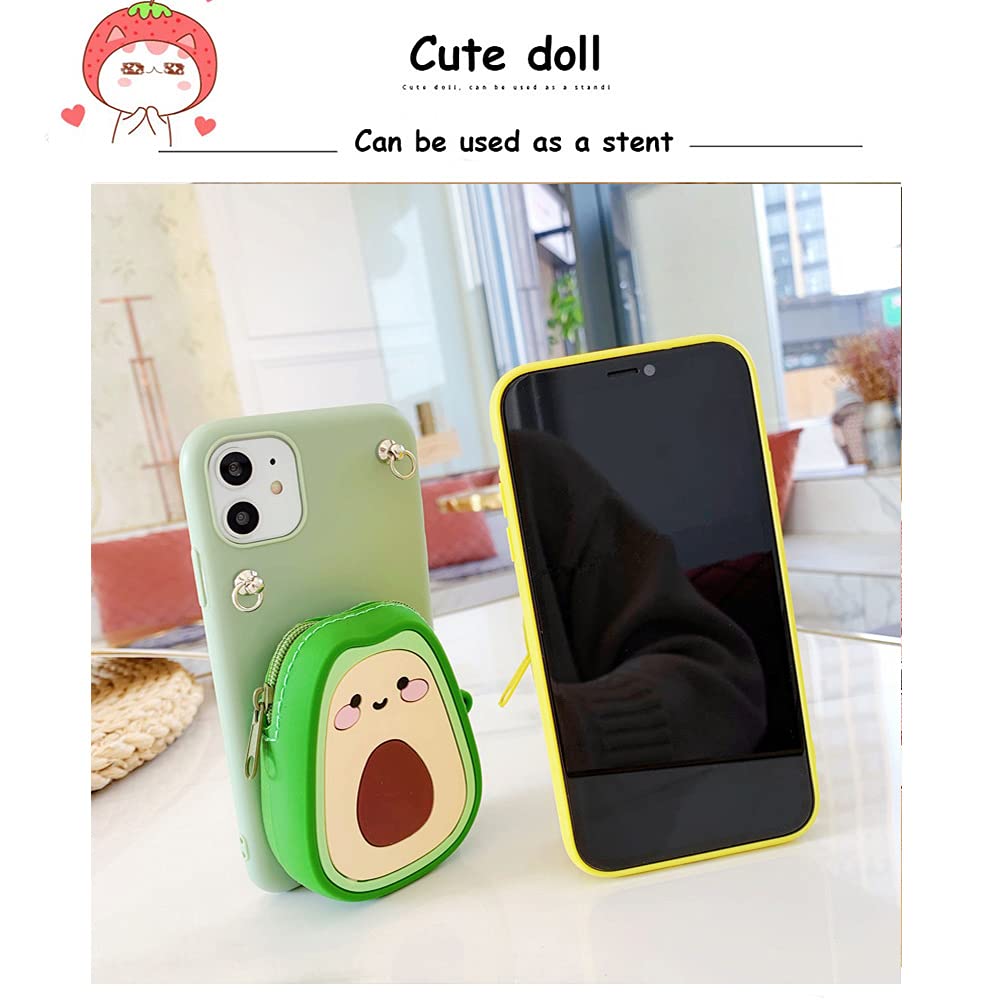 Samsung Galaxy S21 Plus Phone Case with Wallet & Card Holder - 3D Cute Avocado Design, Soft Silicone Shockproof Cover with Detachable Lanyard & Kickstand | Perfect for Shopping, Travel & Daily Use