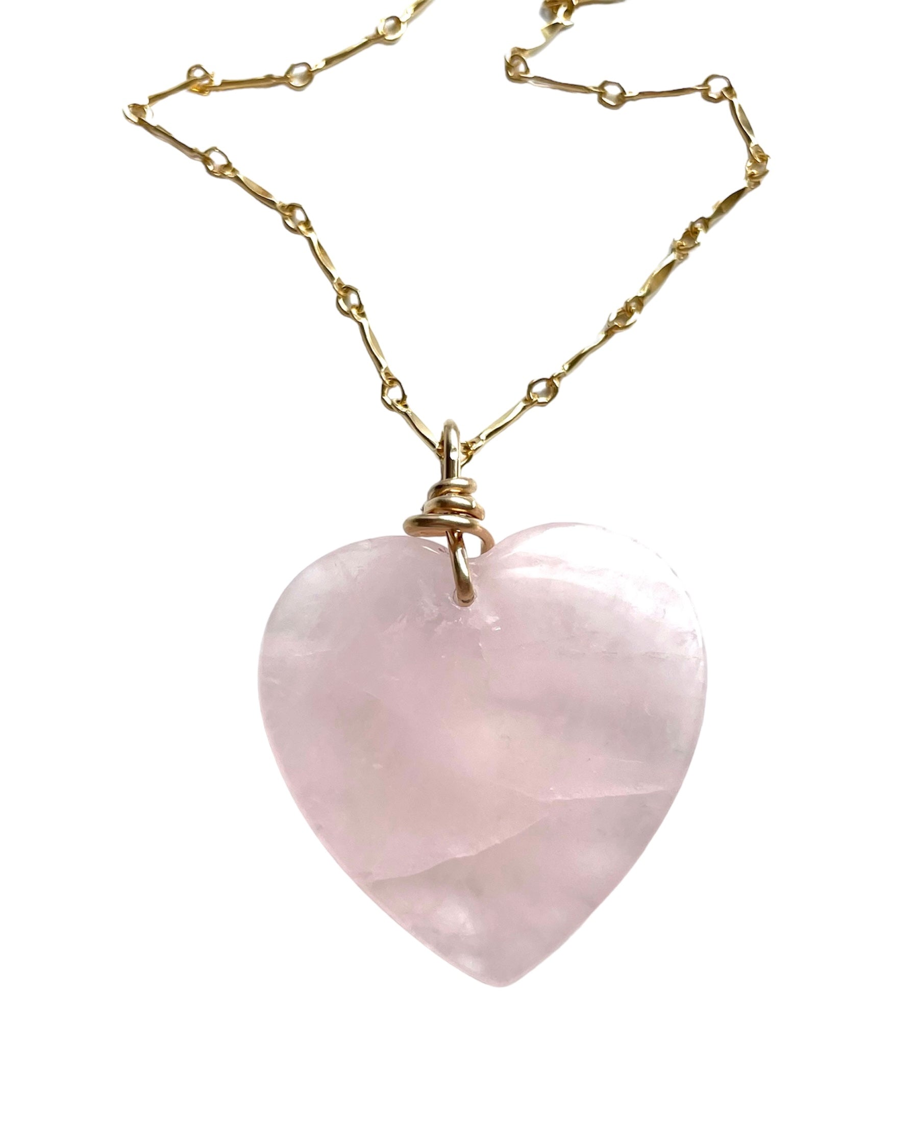 Large Rose Quartz Heart Necklace - 14K Gold Filled Pendant for Women | Spiritual Healing, Love & Positive Energy Jewelry Gift for Valentine's Day, Anniversary or Self-Care