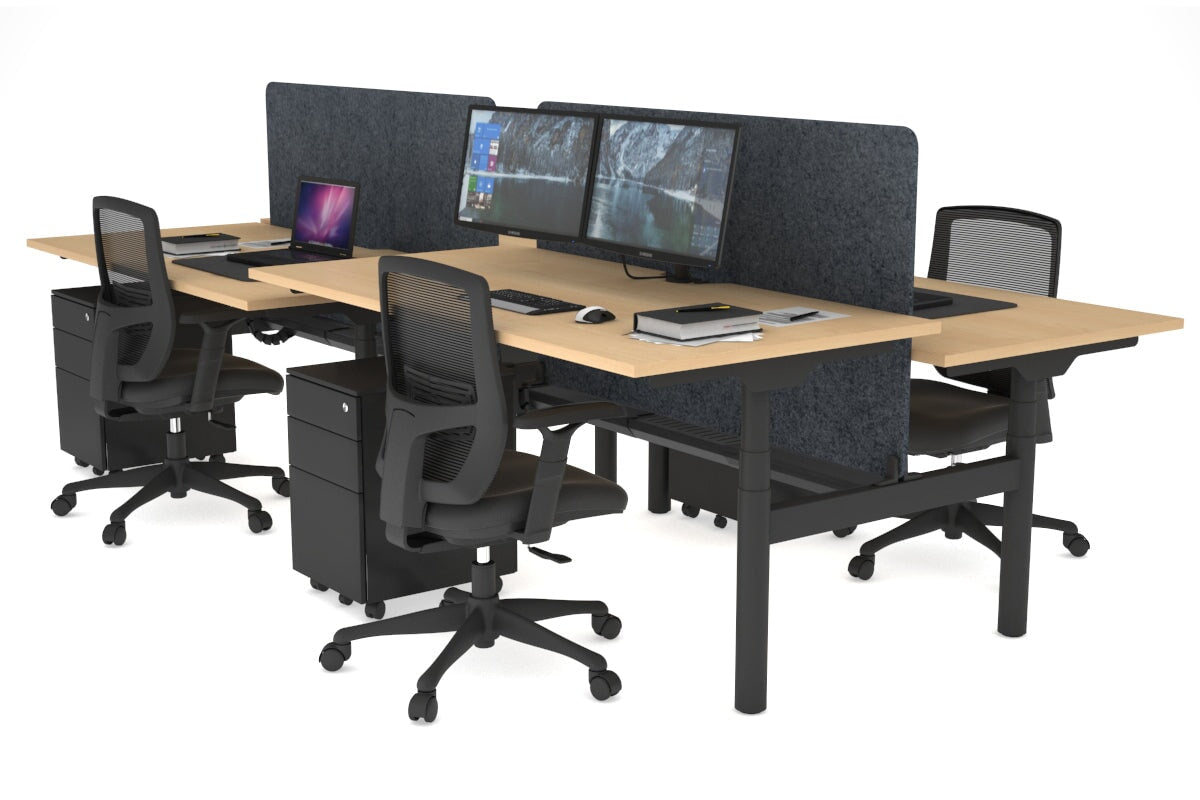 Flexi Premium Height Adjustable 4-Person H-Shaped Office Workbench - 1800L x 800W Black Frame with Cable Management | Ergonomic Standing Desk for Collaborative Workspaces & Home Offices