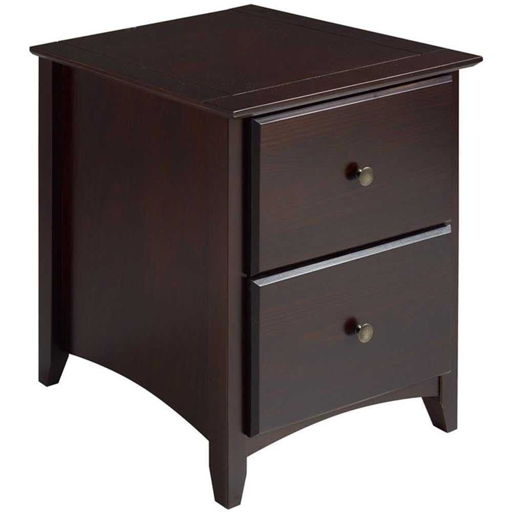 Camaflexi Shaker Style Solid Wood 2-Drawer Nightstand in Cappuccino - Rustic Bedside Table for Bedroom, Living Room & Guest Room
