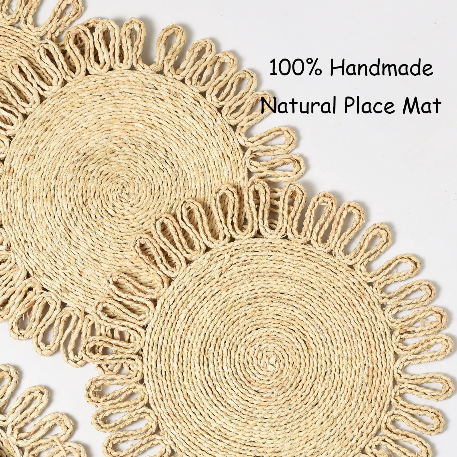 IcosaMro Round Woven Placemats Set of 4 - 11 Inch Natural Rattan Charger Plates, Boho Wicker Table Mats for Dining & Kitchen Decor - Perfect for Christmas Holiday Dinner Parties and Everyday Use