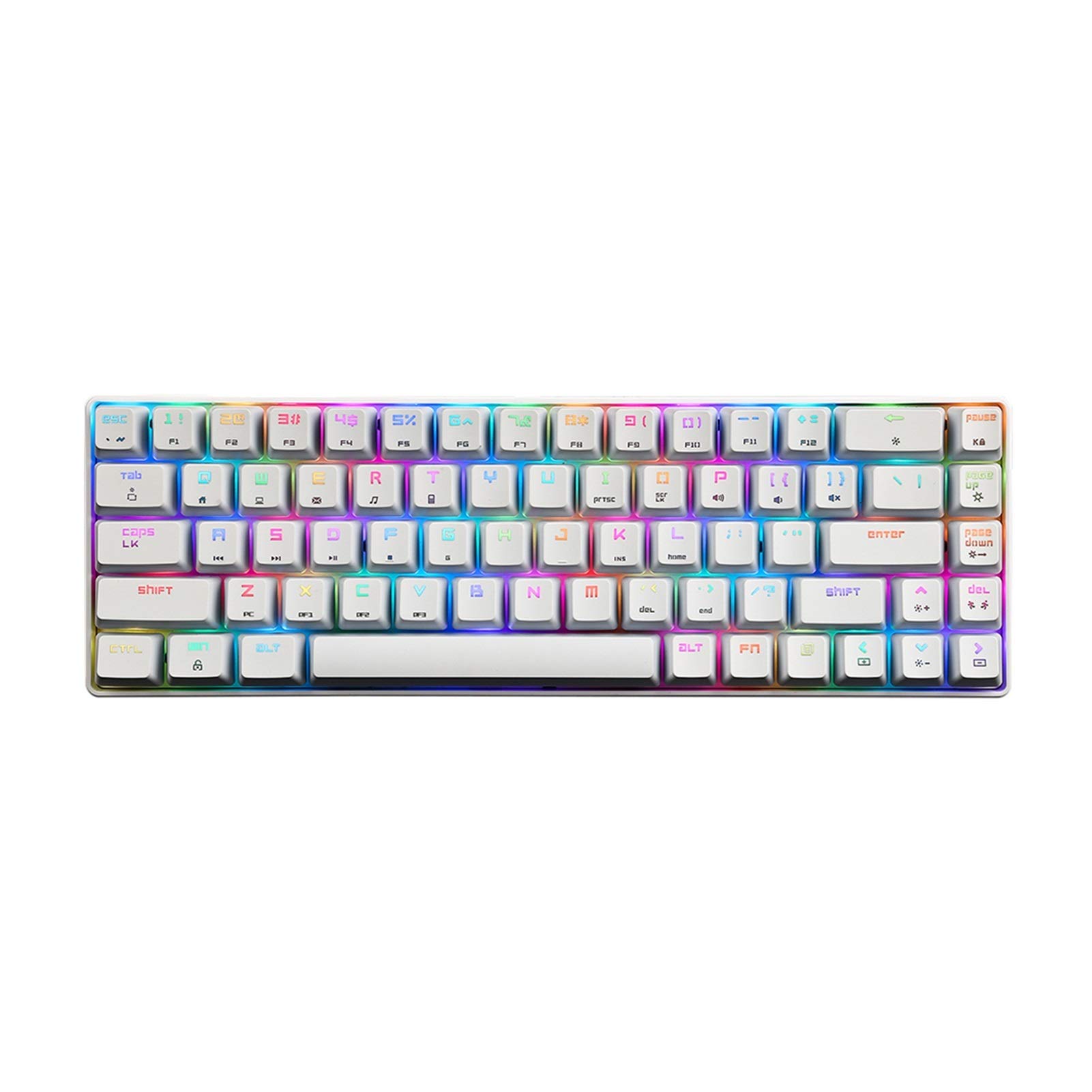 MK14 RGB Backlit 68-Key Mechanical Gaming Keyboard - Metal Panel, N-Key Rollover, Floating Keycaps, 18 Lighting Effects (White) - Perfect for Esports, Typing & Office Work