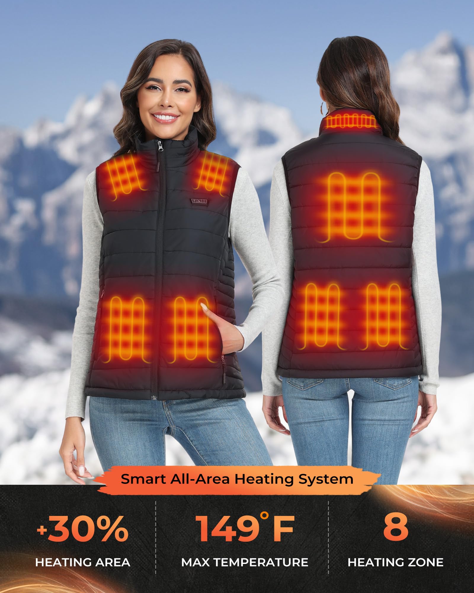 Topdot Women's Heated Vest with 16000mAh Battery - 8 Heating Zones, Lightweight & Warm Winter Jacket for Outdoor Activities, Hiking, and Cold Weather Commuting