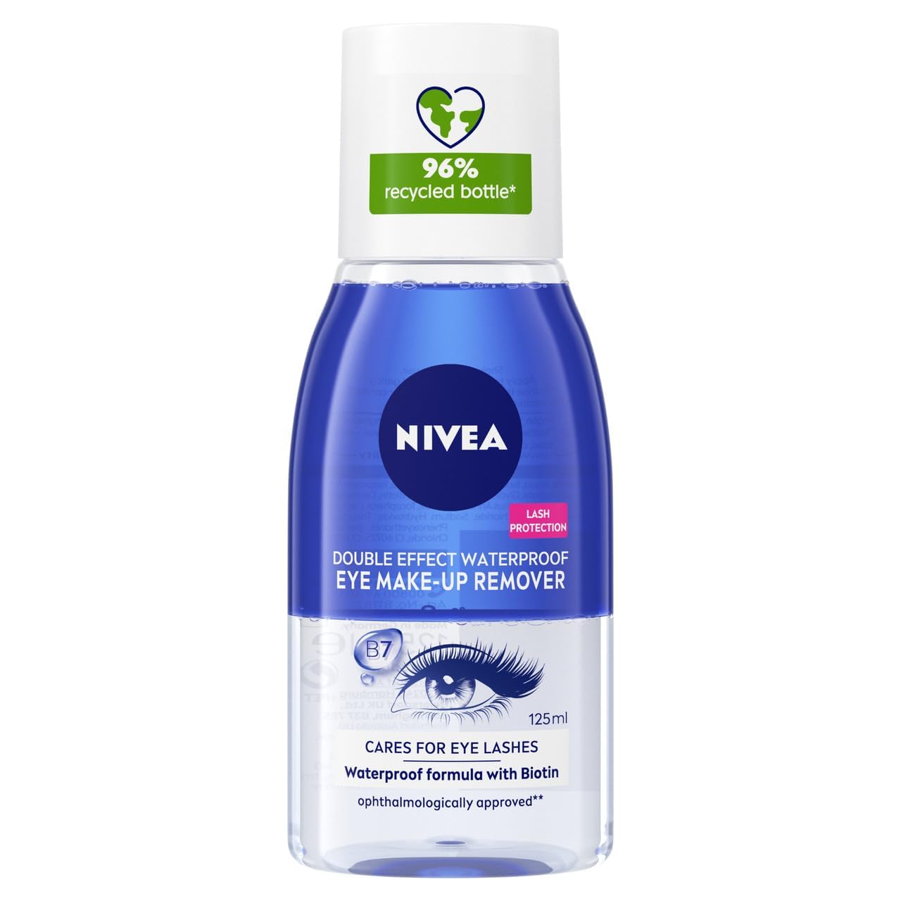 NIVEA Double Effect Waterproof Eye Make-Up Remover (125ml) - Gentle Daily Face Cleanser for Makeup & Mascara with Cornflower Extract & Biotin | Perfect for Sensitive Skin & Waterproof Makeup Removal