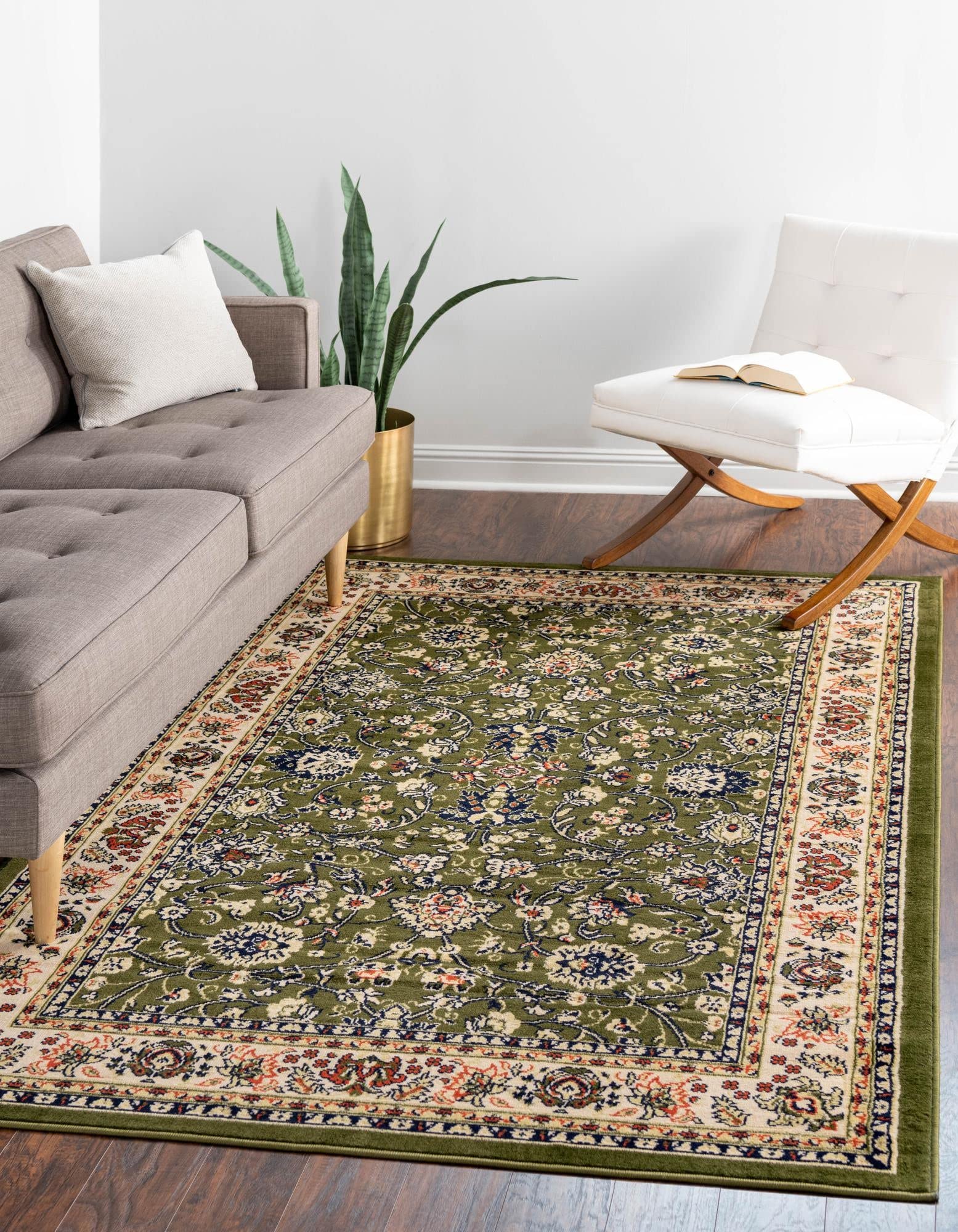 Yasmin Collection 7' x 10' Green Area Rug - Soft Medium Pile for Bedroom, Living Room & Dining Room Decor | Machine Washable Modern Floor Covering for Home & Office