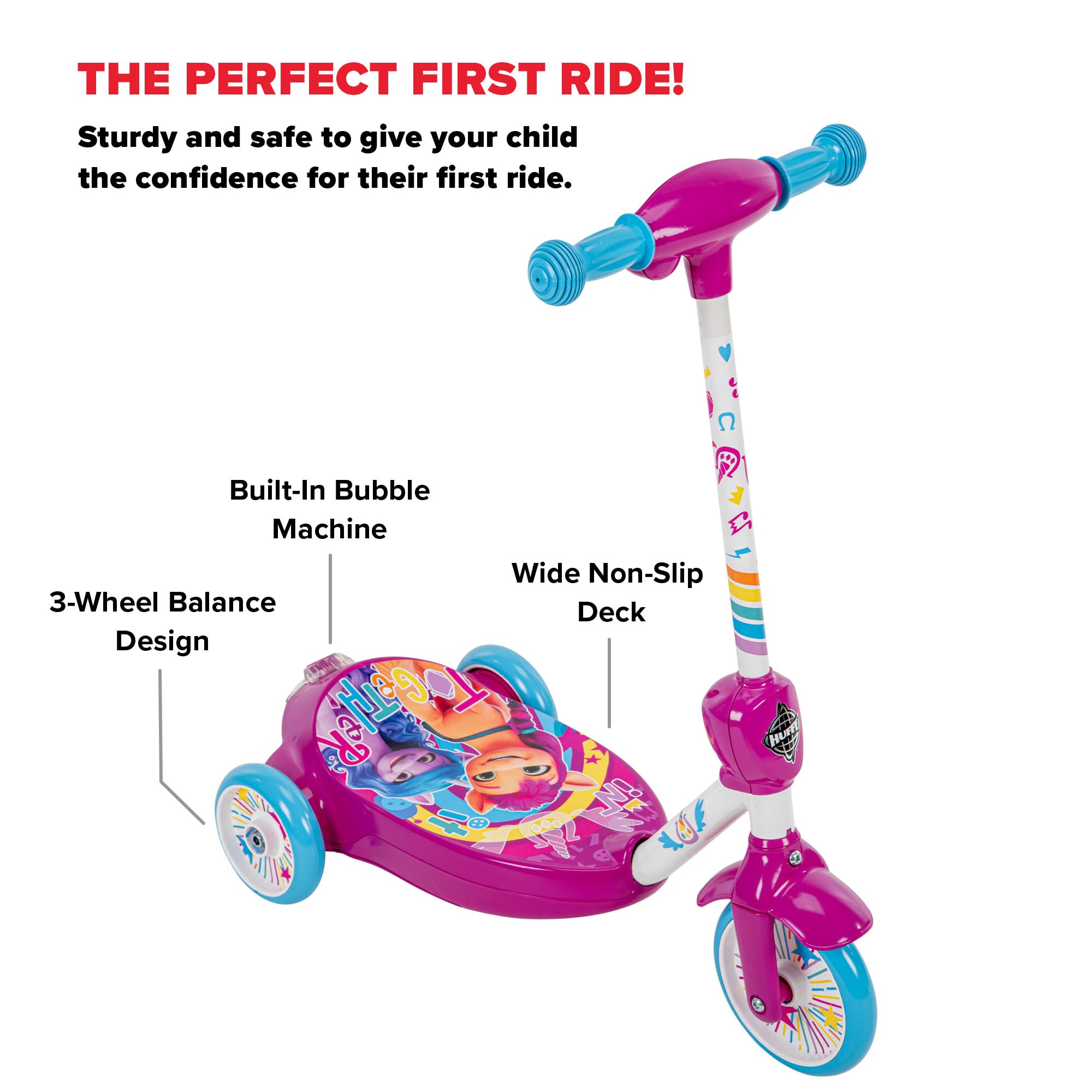 Huffy Kids Electric Bubble Scooter - Battery Powered Ride On Toy with Bubbles & Charger, 2.0 MPH for Ages 3-5 | Multiple Colors & Styles | Perfect for Outdoor Play, Birthday Gifts & Preschool Fun