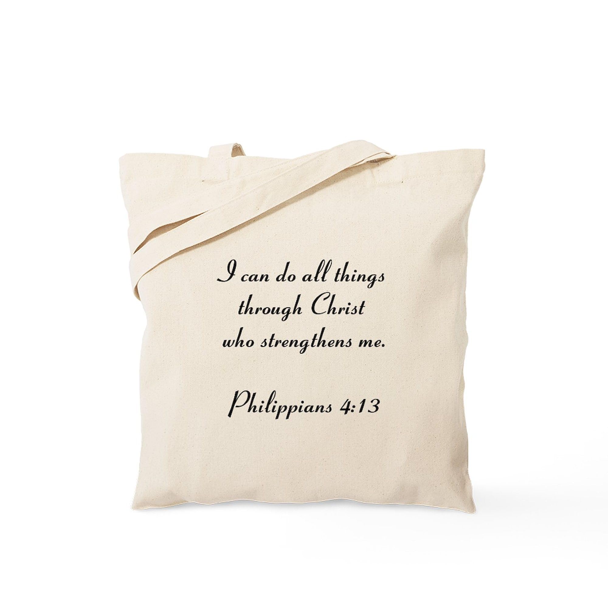 Philippians 4:13 Inspirational Bible Verse Tote Bag - Natural Canvas Reusable Grocery Shopping Bag - Perfect for Church, Bible Study & Daily Errands