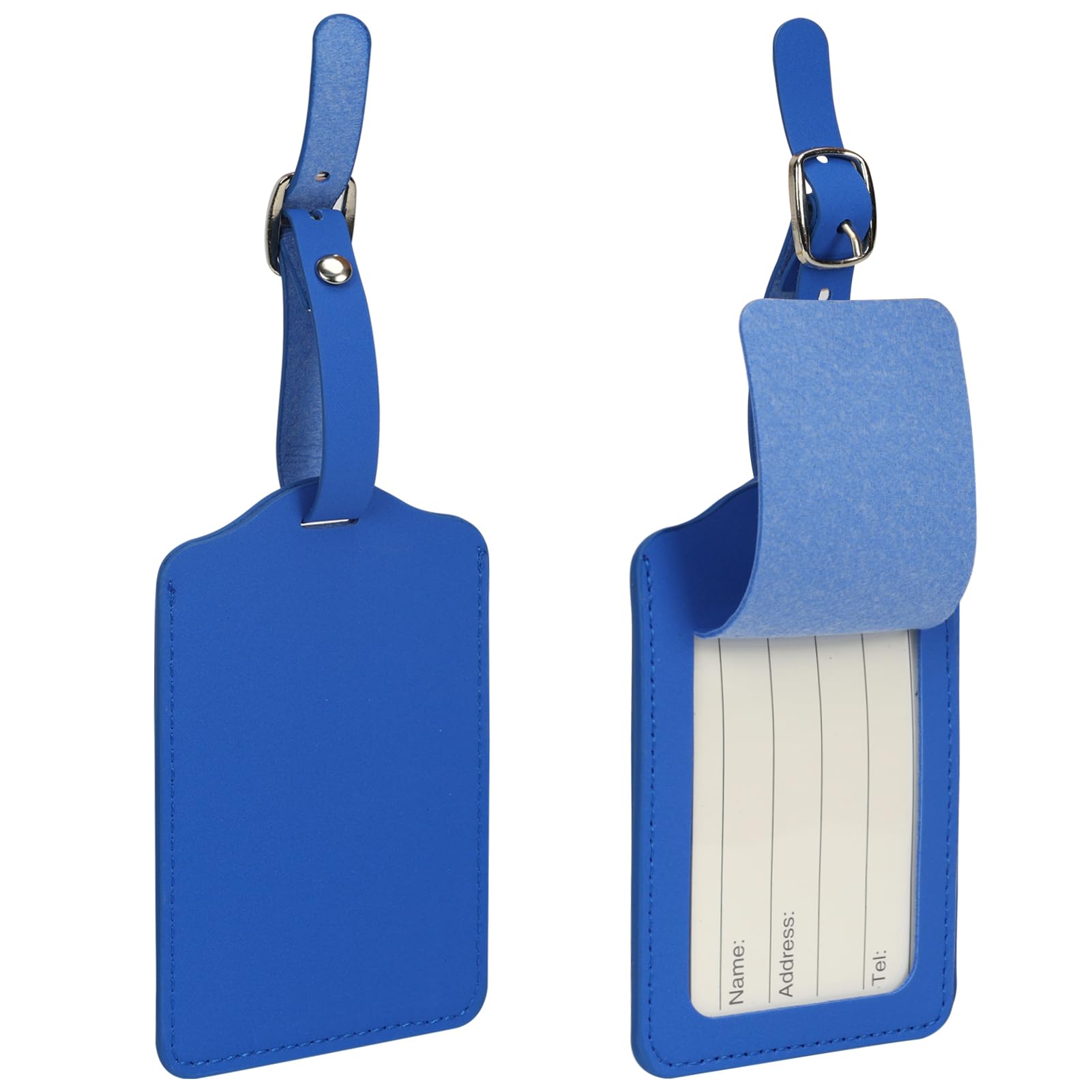 Premium PU Leather Luggage Tags (2 Pack) - Adjustable Strap with Privacy Cover for Suitcases, Travel Bags & Airplane ID - Durable Name Tags for Business Trips, Vacations & Airport Security - Blue Travel Accessories