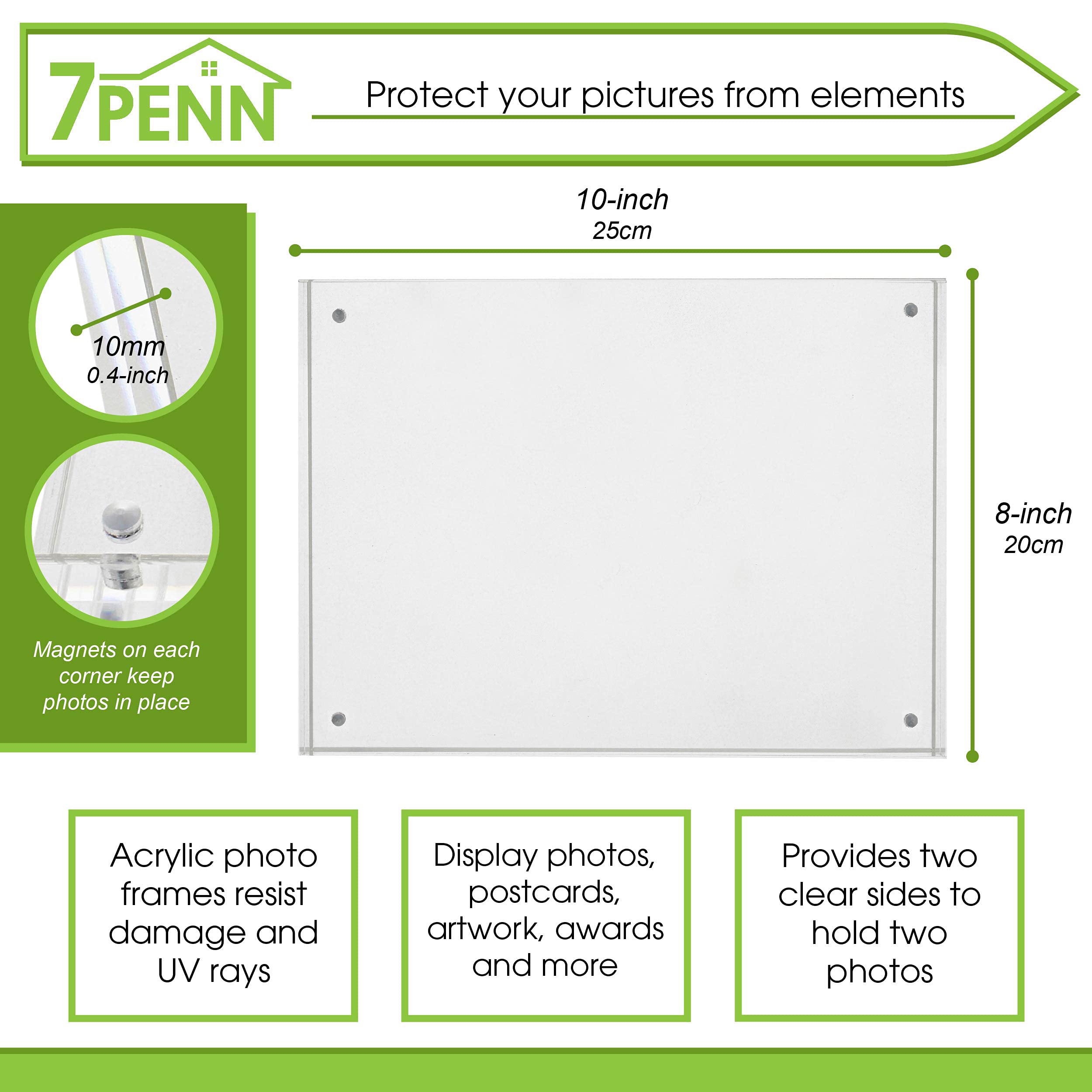 7Penn Acrylic Picture Frames 3-Pack - 8x10 Inch Clear Magnetic Double Sided Photo Frames for Wall & Tabletop Display - Perfect for Home Decor, Office, and Gift Giving