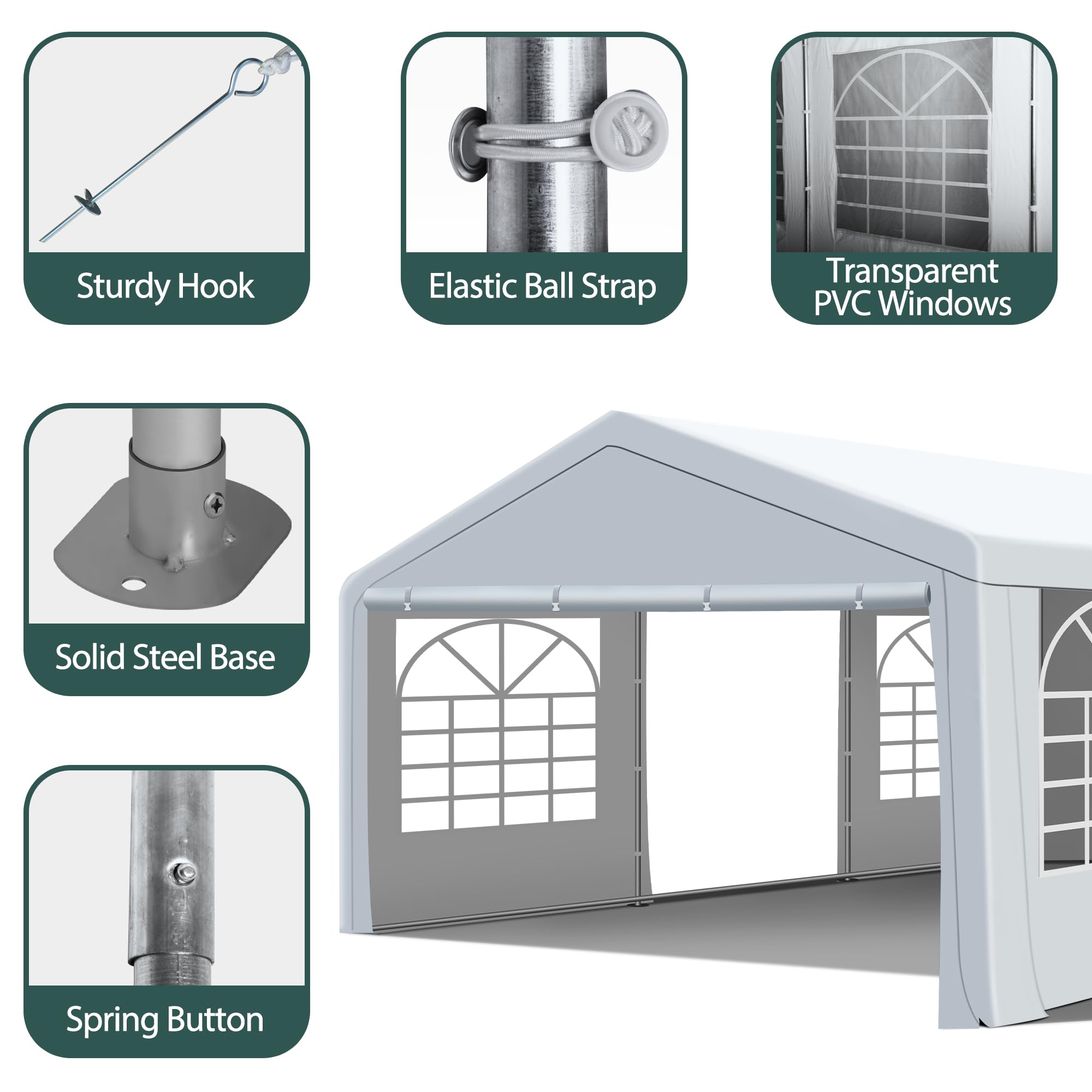 20'x20' Heavy Duty Canopy Party Tent with Removable Sidewalls & 4 Sand Bags - Waterproof Outdoor Wedding Tent for Birthday Parties, BBQ, Picnics & Backyard Events (20x20 FT)