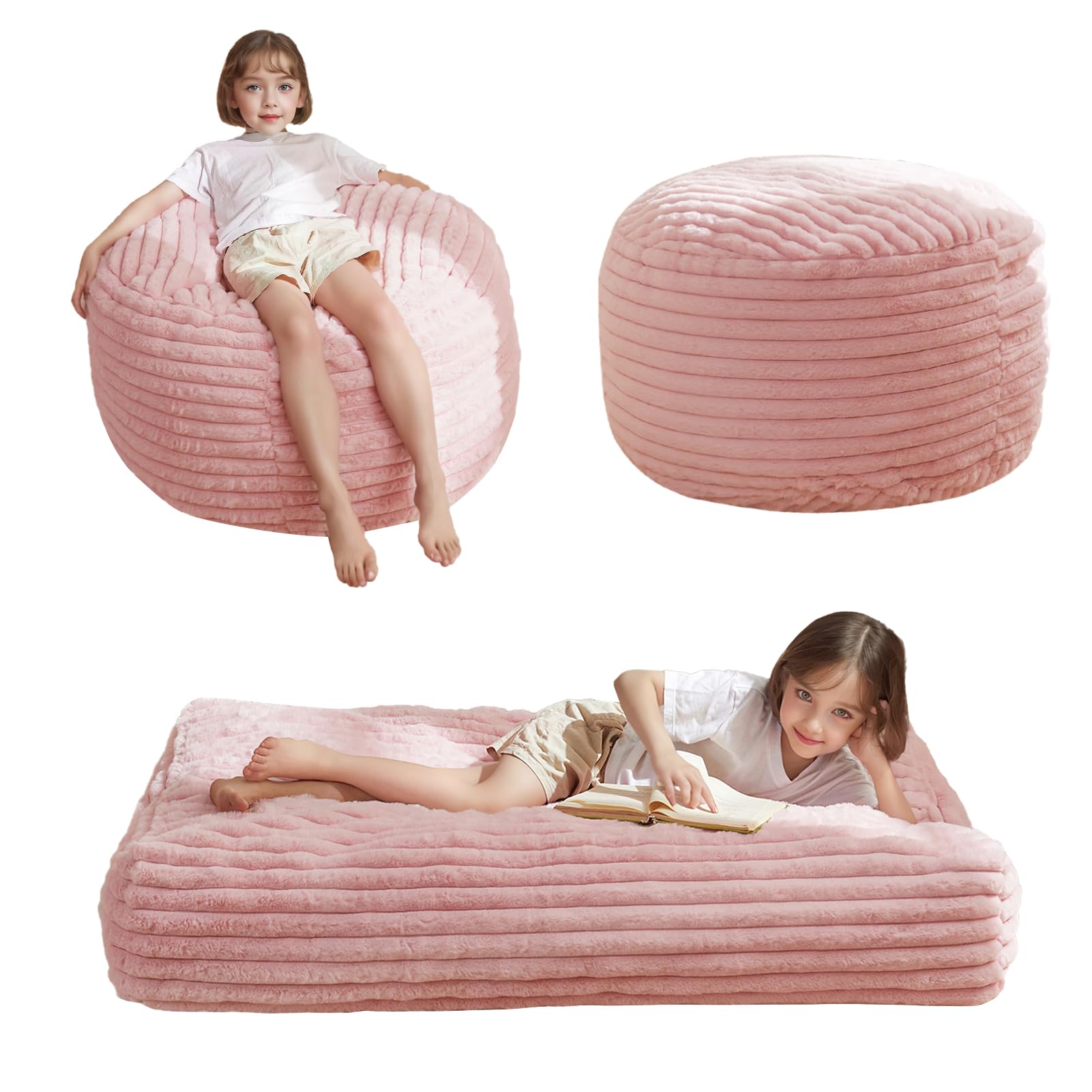 MAXYOYO Kids Bean Bag Chair Bed - Convertible Children's Floor Mattress & Lounge Chair, Pink - Perfect for Playroom, Bedroom & Reading Nook