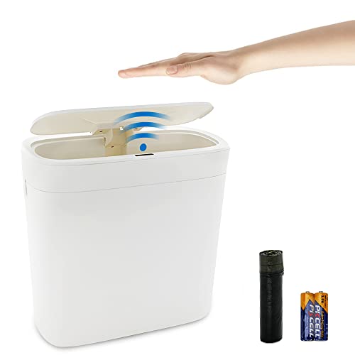 Automatic Motion Sensor Trash Can - 3.2 Gallon Slim Touchless Waste Bin with Battery Charging for Bathroom, Kitchen, Office & Living Room | Smart Sensor Garbage Can for Hands-Free Disposal (White)