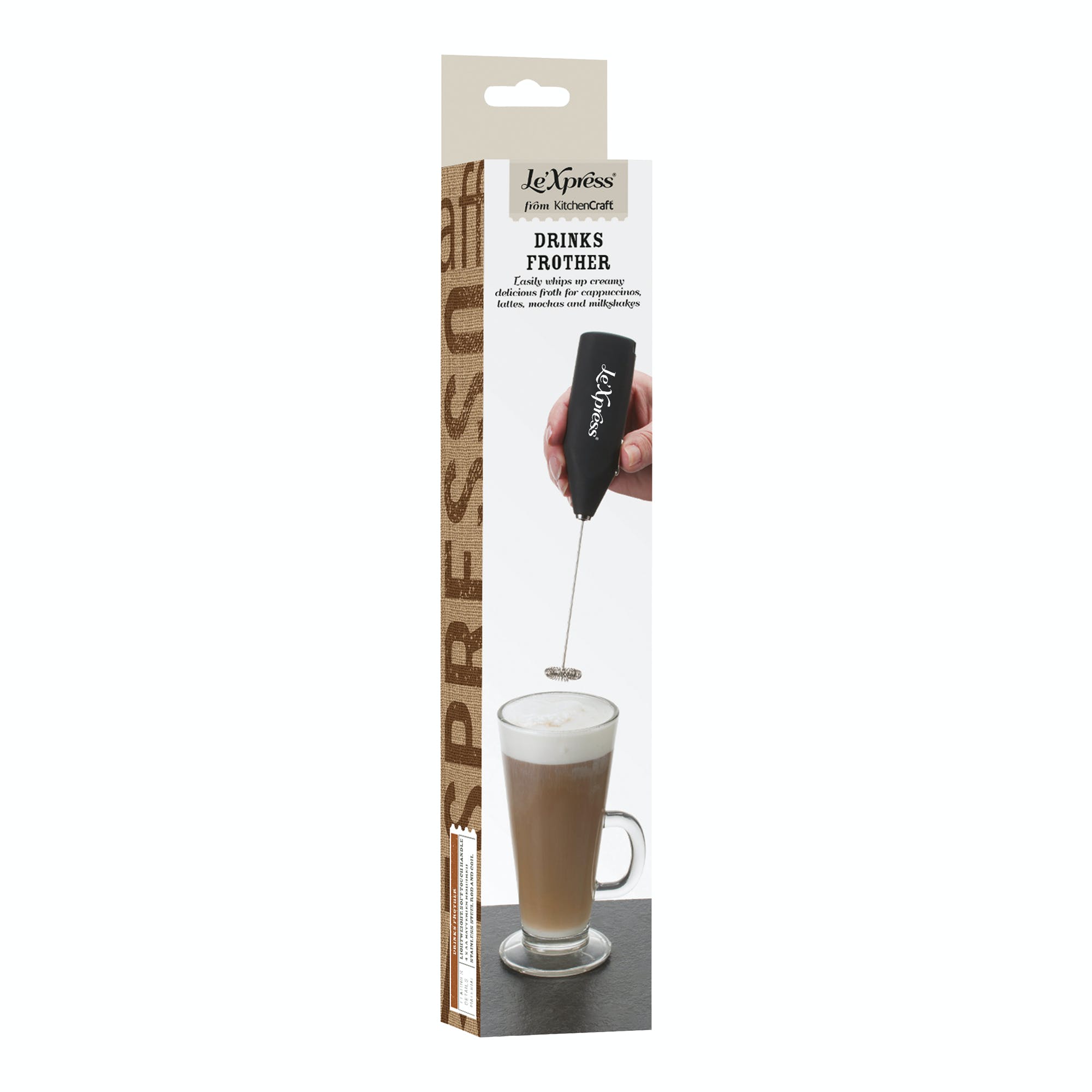 Le'Xpress Milk Frother - Electric Handheld Foam Maker for Coffee, Latte & Cappuccino - Perfect for Home, Office & Cafe Use