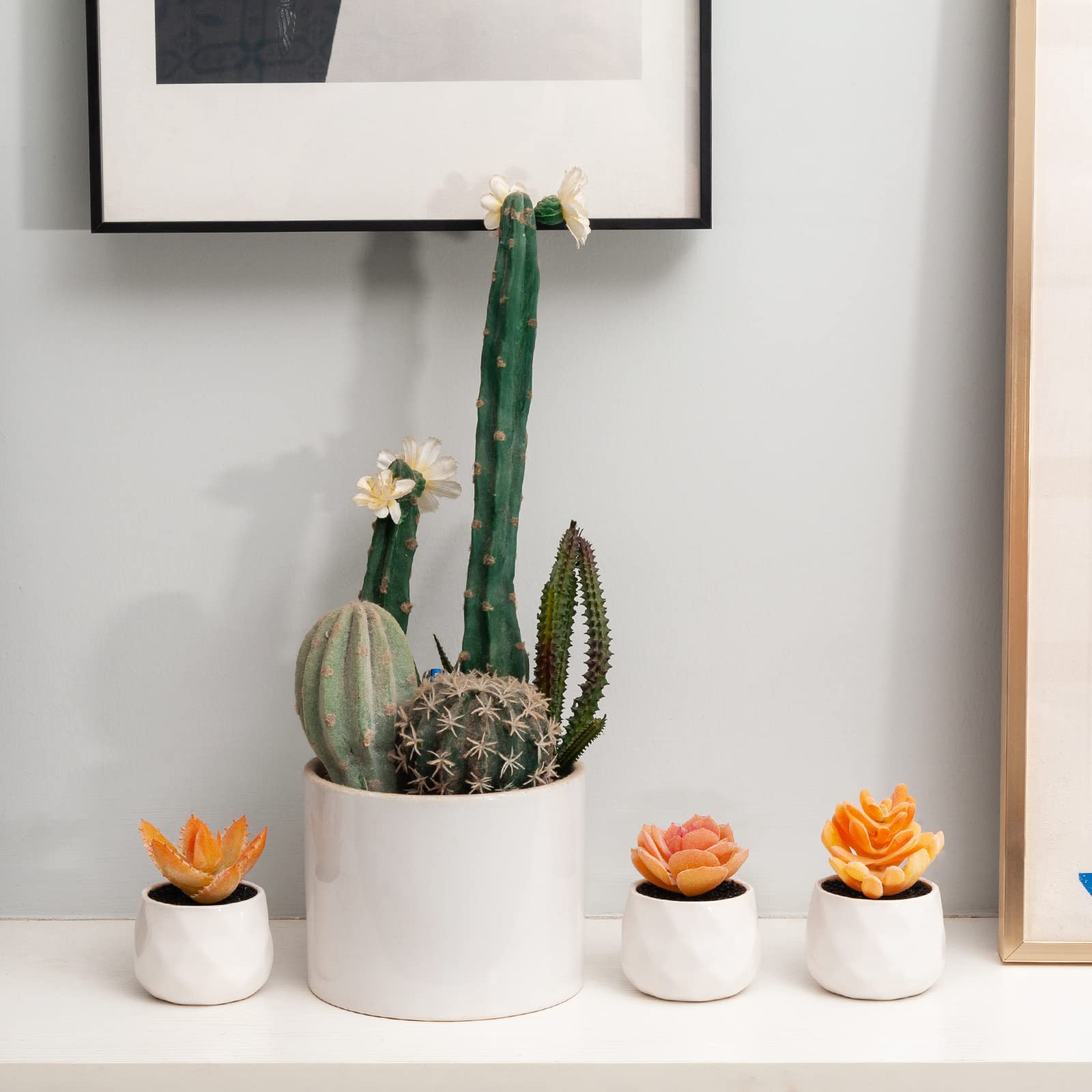 Tiita Artificial Faux Succulents in Mini Orange Pots - 4 Set Realistic Fake Plants for Home & Office Decor - Perfect for Desk, Window Sill, Bathroom, Bedroom & Gift Giving