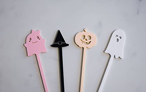 Halloween Drink Stirrers & Stir Sticks - Spooky Ghost Acrylic Cocktail Stirrers for Halloween Party Decorations & Drink Accessories - Perfect for Halloween Themed Cocktails, Pumpkin Drinks & Haunted House Parties