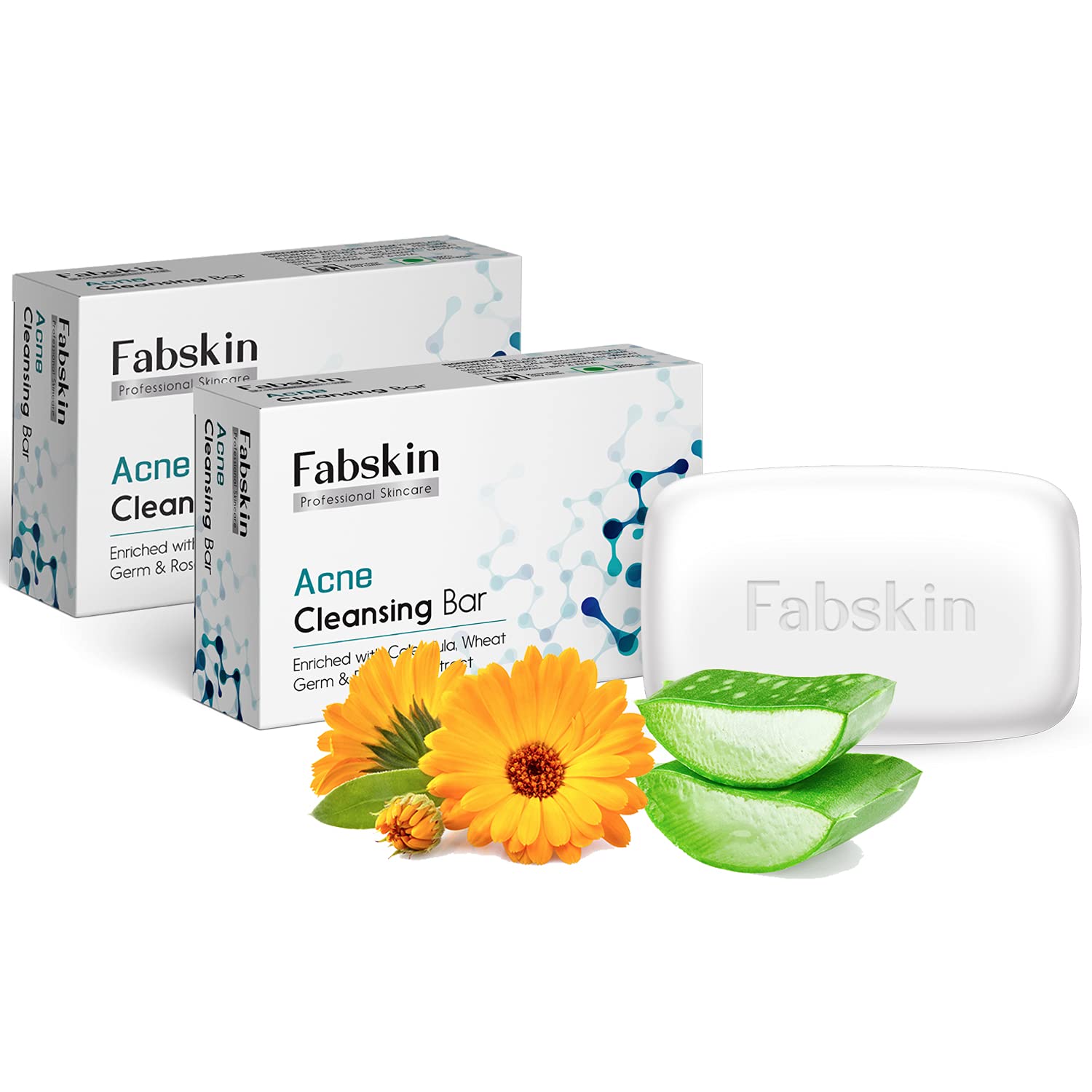 Fabskin Calendula Acne Soap 75g (Pack of 2) - Natural Anti-Acne & Pimple Cleansing Bar for Face, Back & Body | Gentle Exfoliating & Oil Control | Perfect for Teen & Adult Acne Treatment